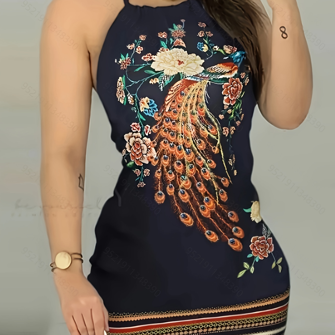 

Graphic Print Halter Neck Dress, Vintage Sleeveless Dress Spring & Summer, Women's Clothing