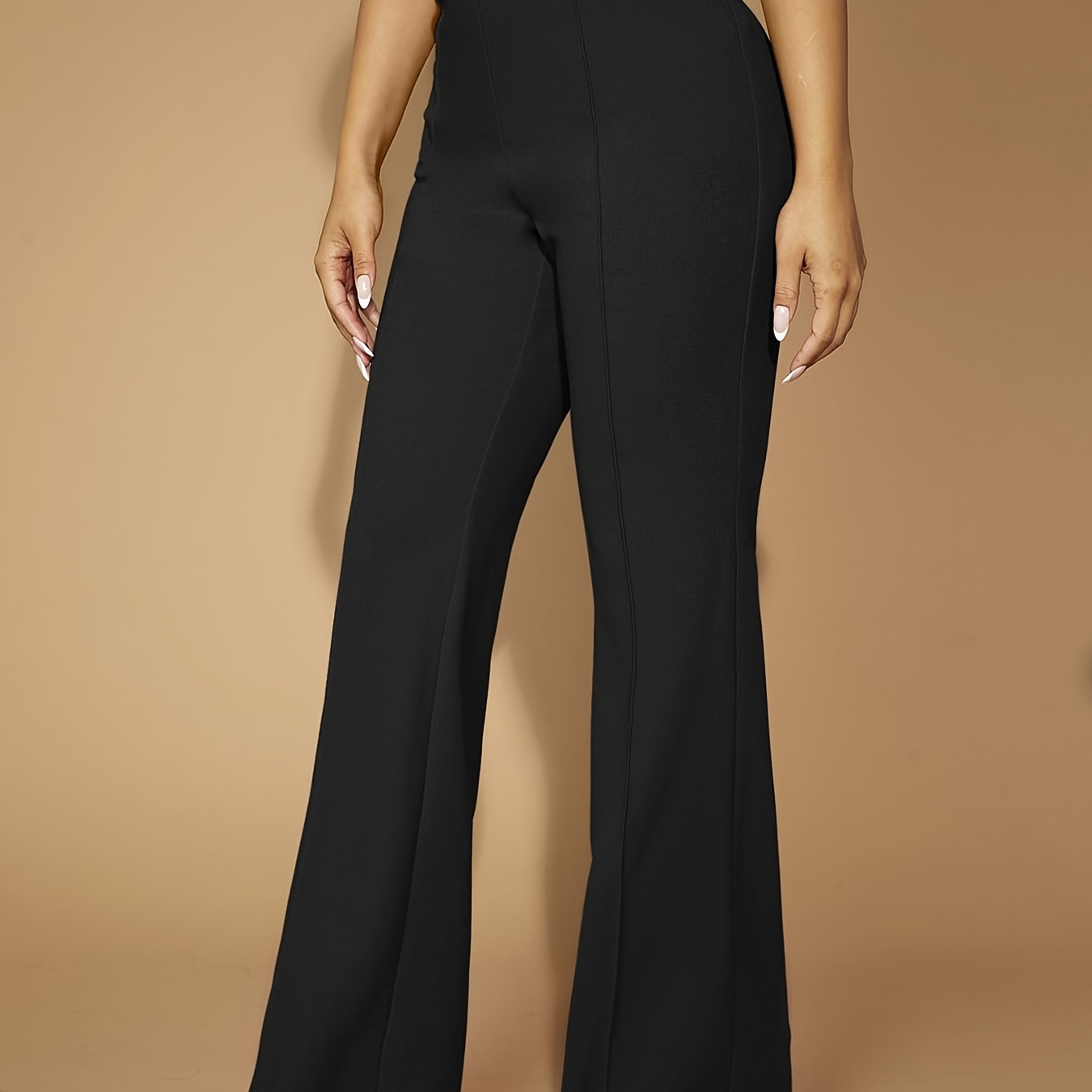 

Solid Color Flare Leg Slim Pants, Elegant High Waist Simple Pants For Office & Work, Women's Clothing