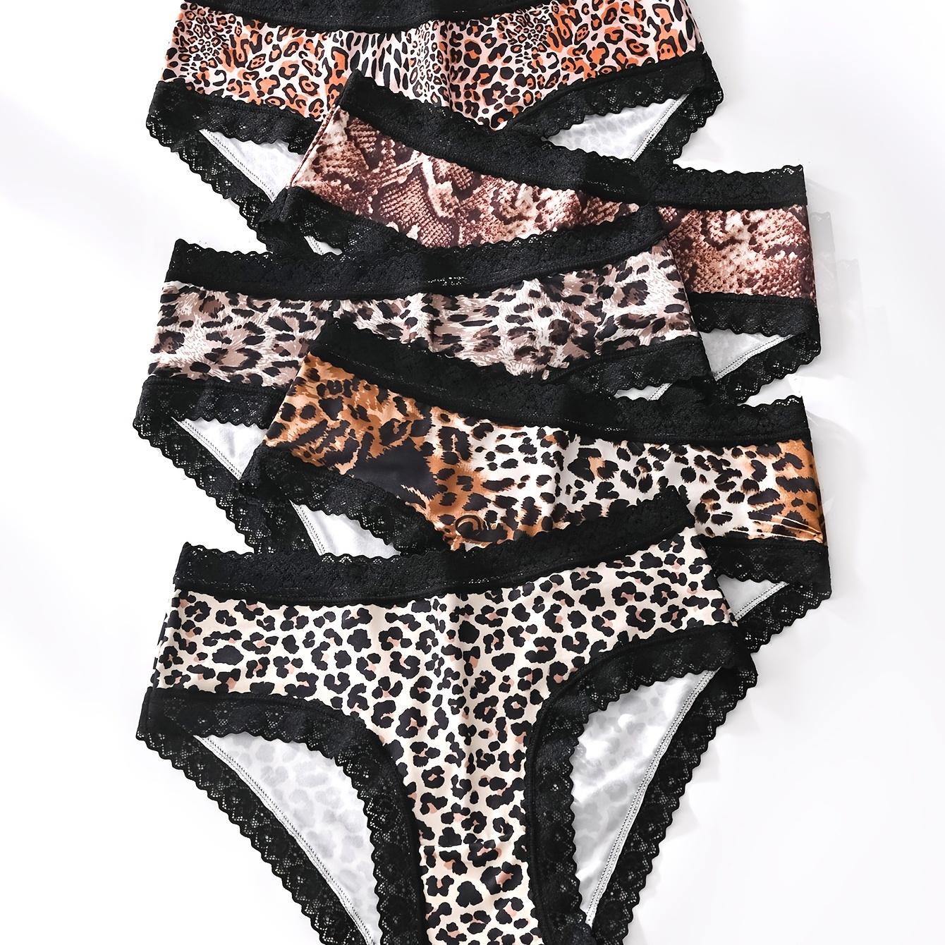 

Sexy Leopard Print Lace-trimmed Briefs For Women - Comfy & Breathable, , 1/5pcs