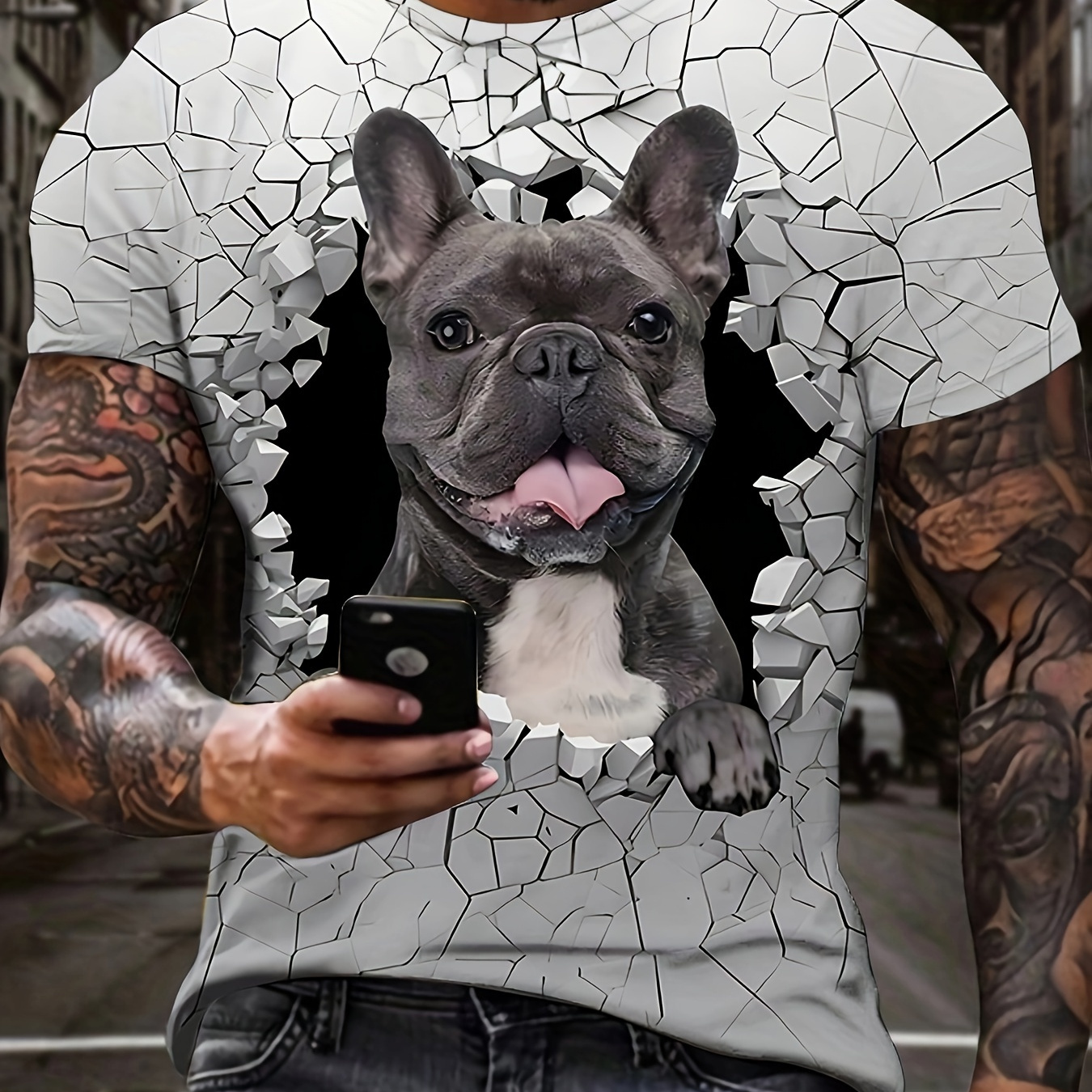 

Cute Dog Pattern T-shirt, Men's Casual Street Style Stretch Round Neck Tee Shirt For Summer