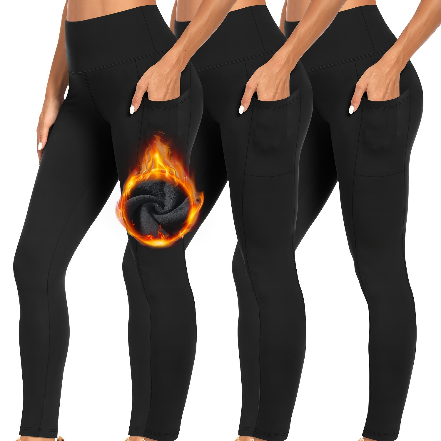 

3 Pieces Leggings For Fall& Winter, Women Thin Fleece Leggings Workout Leggings