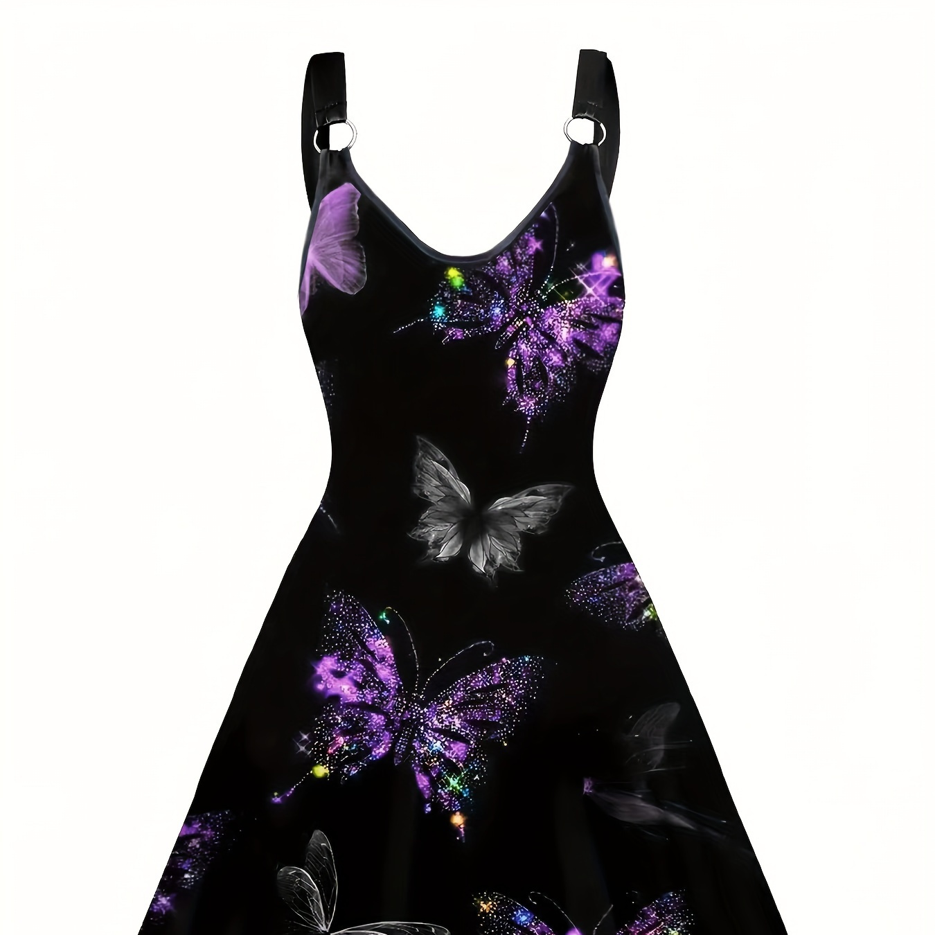 

Butterfly Print Ring Linked Swing Dress, Elegant Sleeveless Cami Dress For Spring & Summer, Women's Clothing