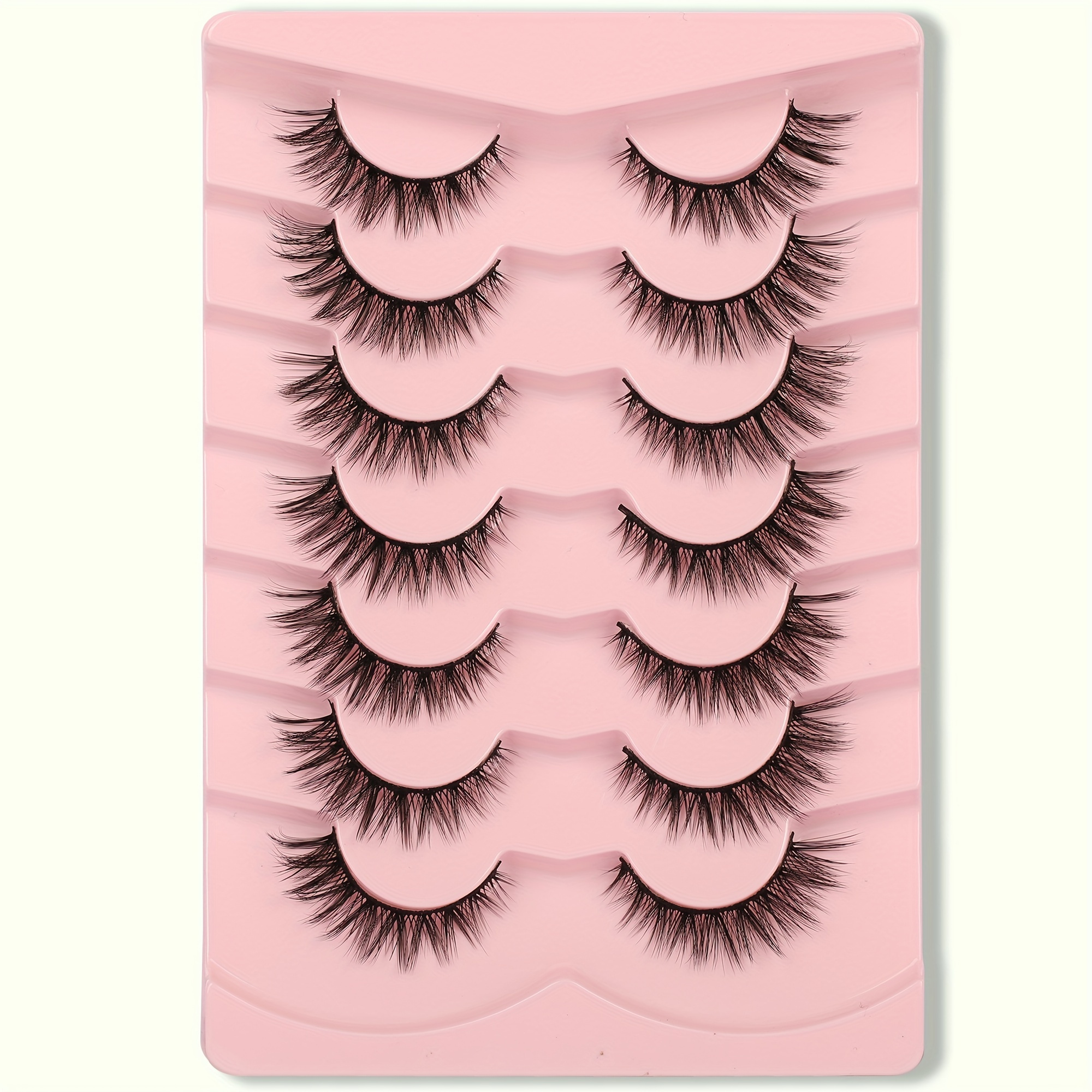 

7 Pairs Natural Look Cat Eye Lashes - Short Fluffy 3d Faux Mink Strip Lashes For Wispy Eyelashes