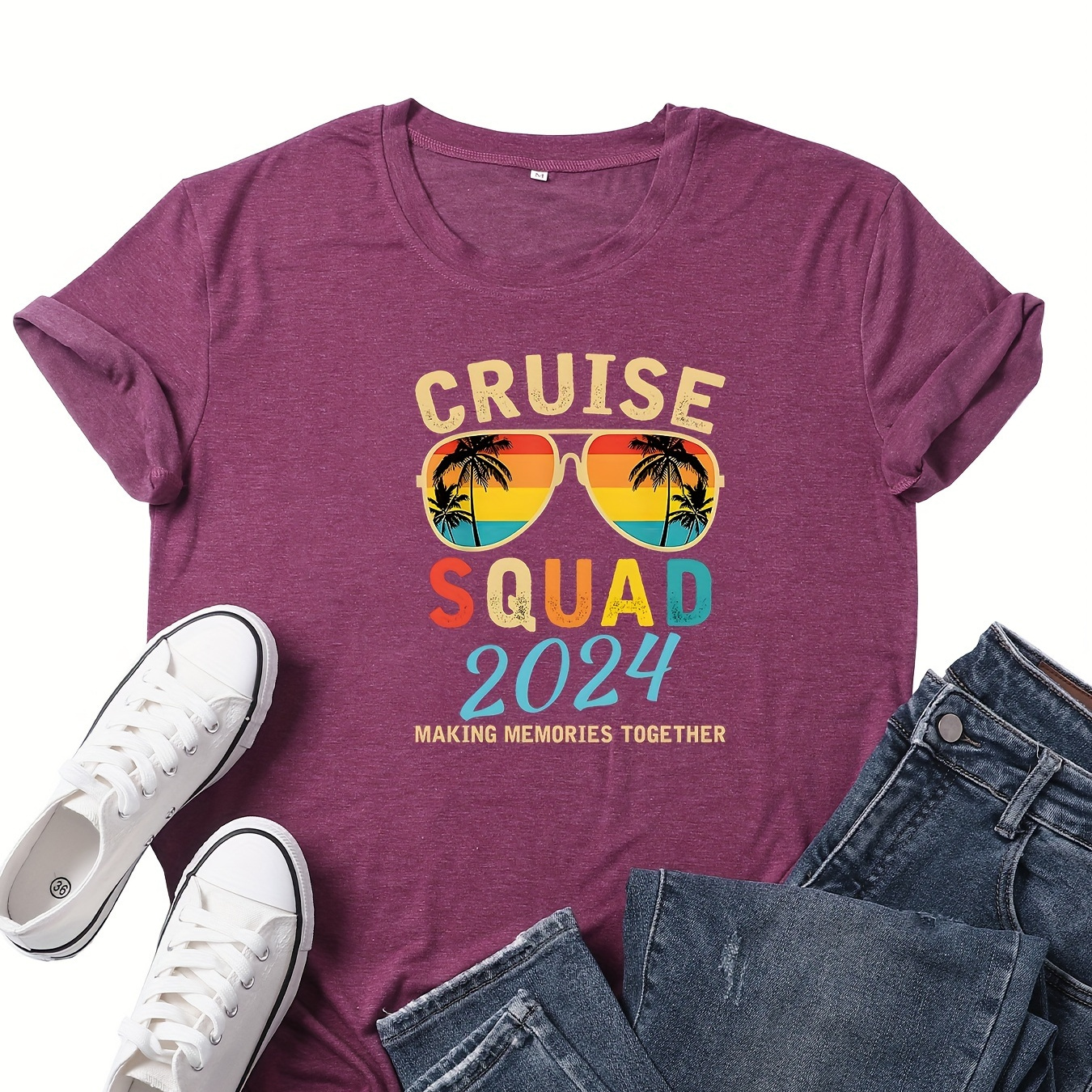 

Cruise Print T-shirt, Short Sleeve Crew Neck Casual Top For Summer & Spring, Women's Clothing