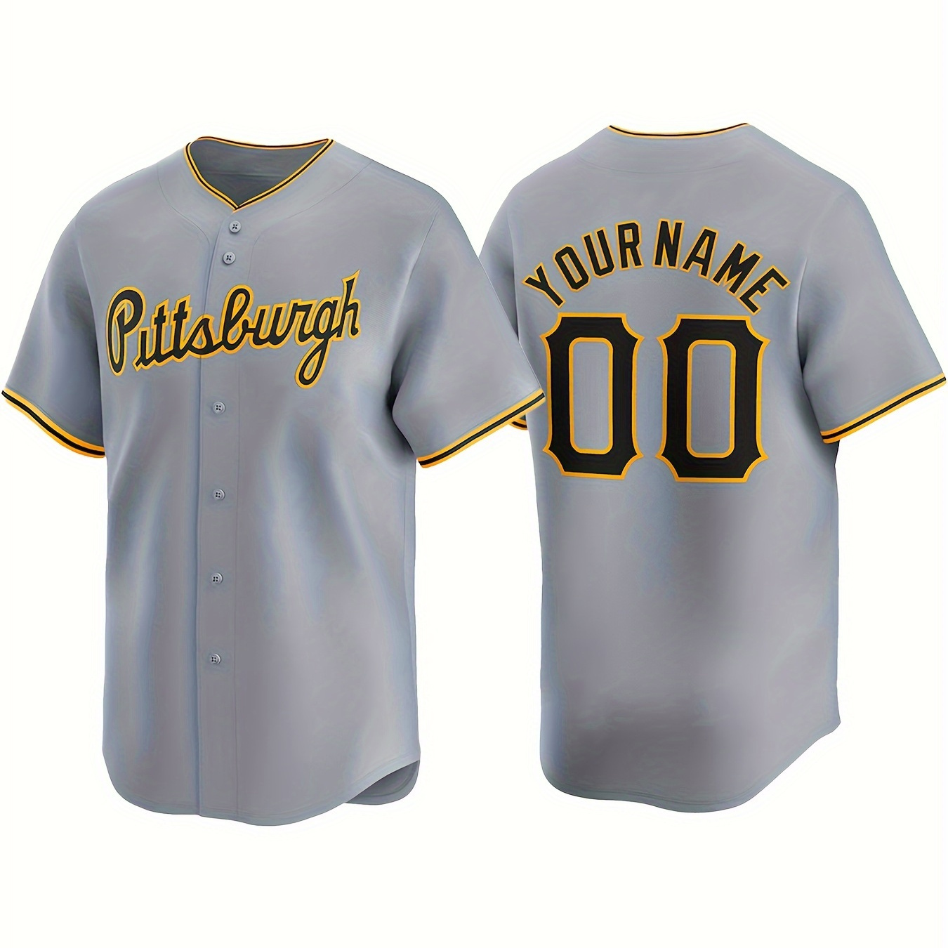 

Customized Name And Number Design, Men's Pittsburgh Embroidery Design Short Sleeve Loose Breathable V-neck Baseball Jersey, Sports Shirt For Team Training
