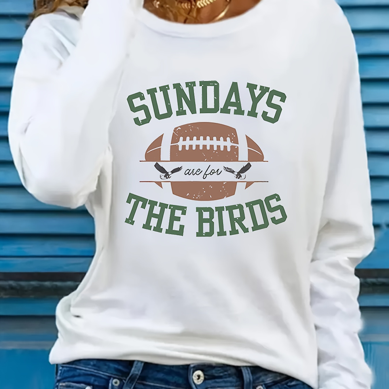 

Elegant Crew Neck Long Sleeve T-shirt For Women - Football Themed ' ' Graphic Tee, Polyester (95% Polyester, 5% Spandex), Casual Fit, Knit Fabric, Regular Length – All Season Wear