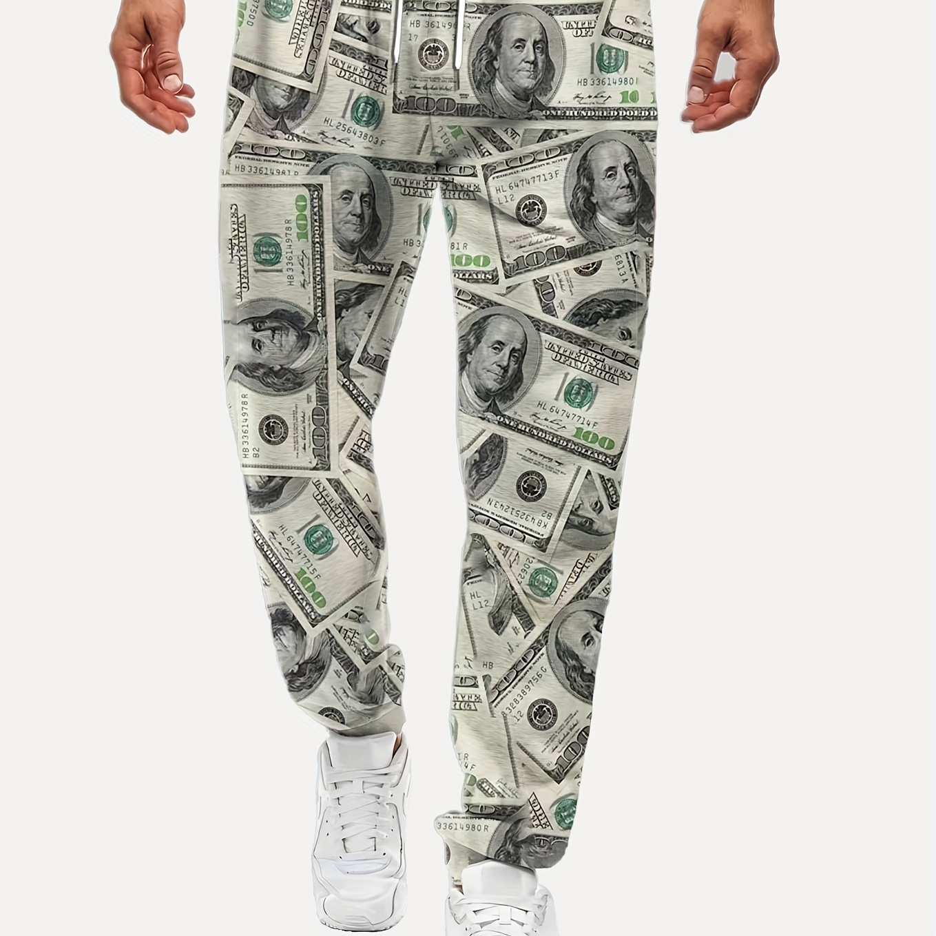 Dollar Pattern Printed Men's Trendy Trousers With Pockets, Drawstring Active Sweatpants, Comfortable Casual Pants, Men's Outfits