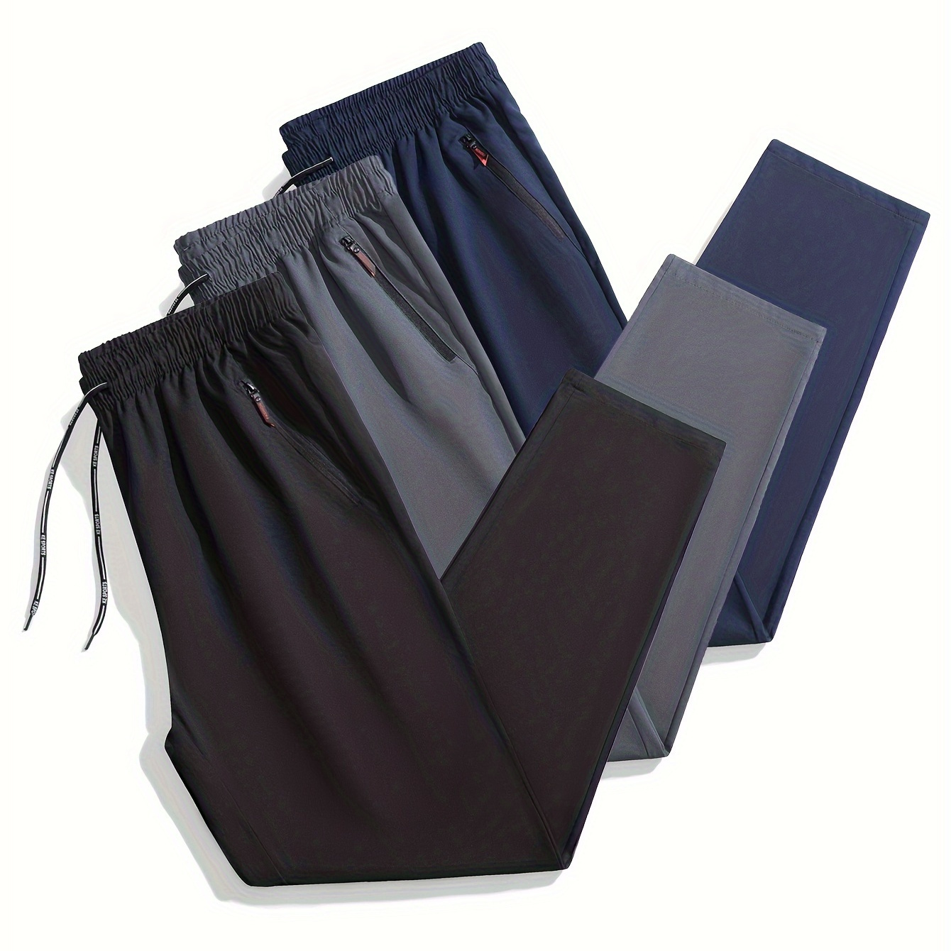 

3pcs Men' Pants With Drawstring, Quick-drying Lightweight Jogging Trousers As Gift, Outdoor Cloth