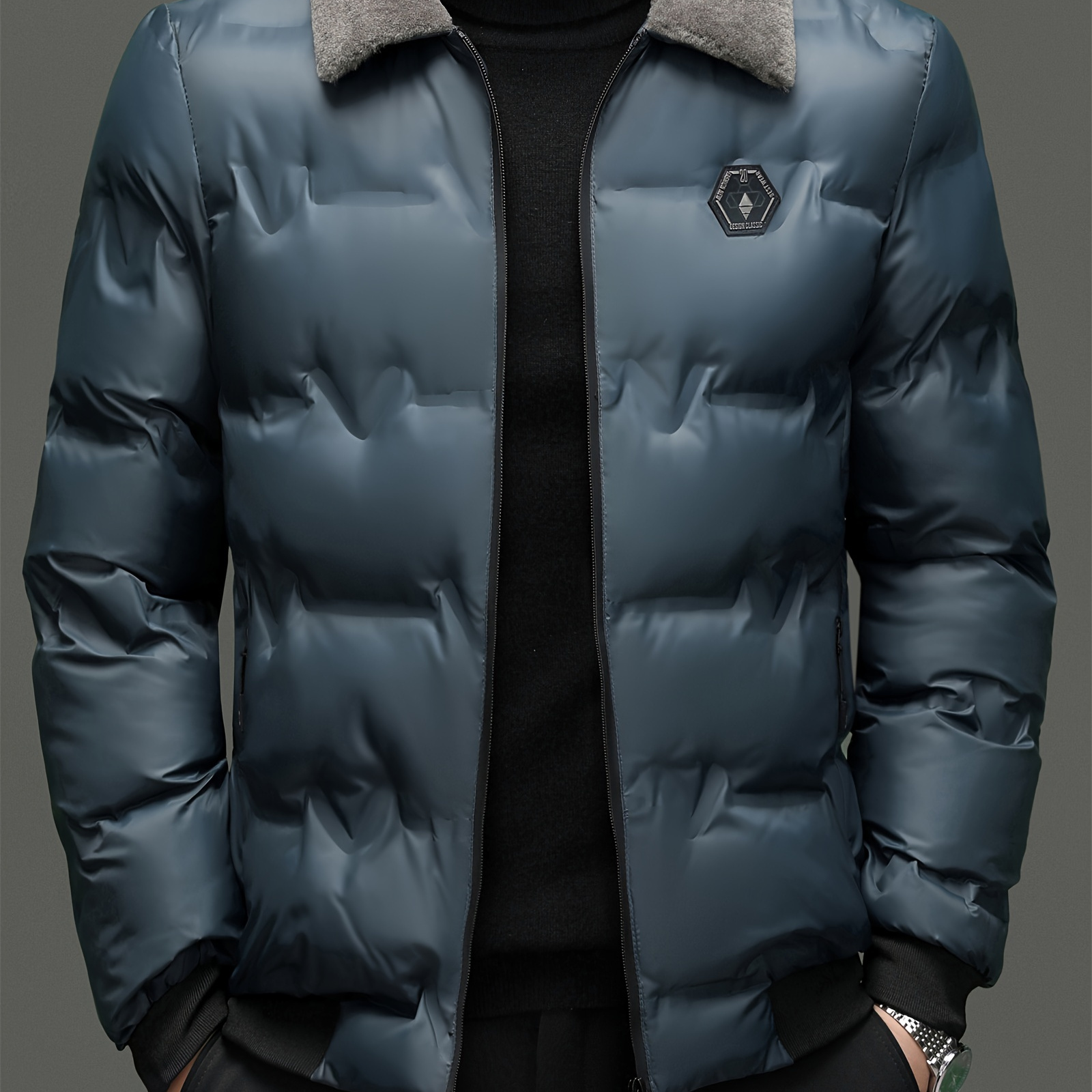 

Men's Casual Winter Quilted Jacket - Warm, , Outerwear With Lapel Collar, Zipper Pockets, And - Cold Weather, Winter Clothes