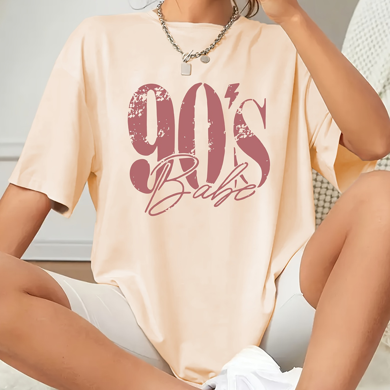 

T-shirt imprimé grande taille des années 90, haut décontracté à manches courtes et col rond pour l'été et , vêtements grande taille pour femmes