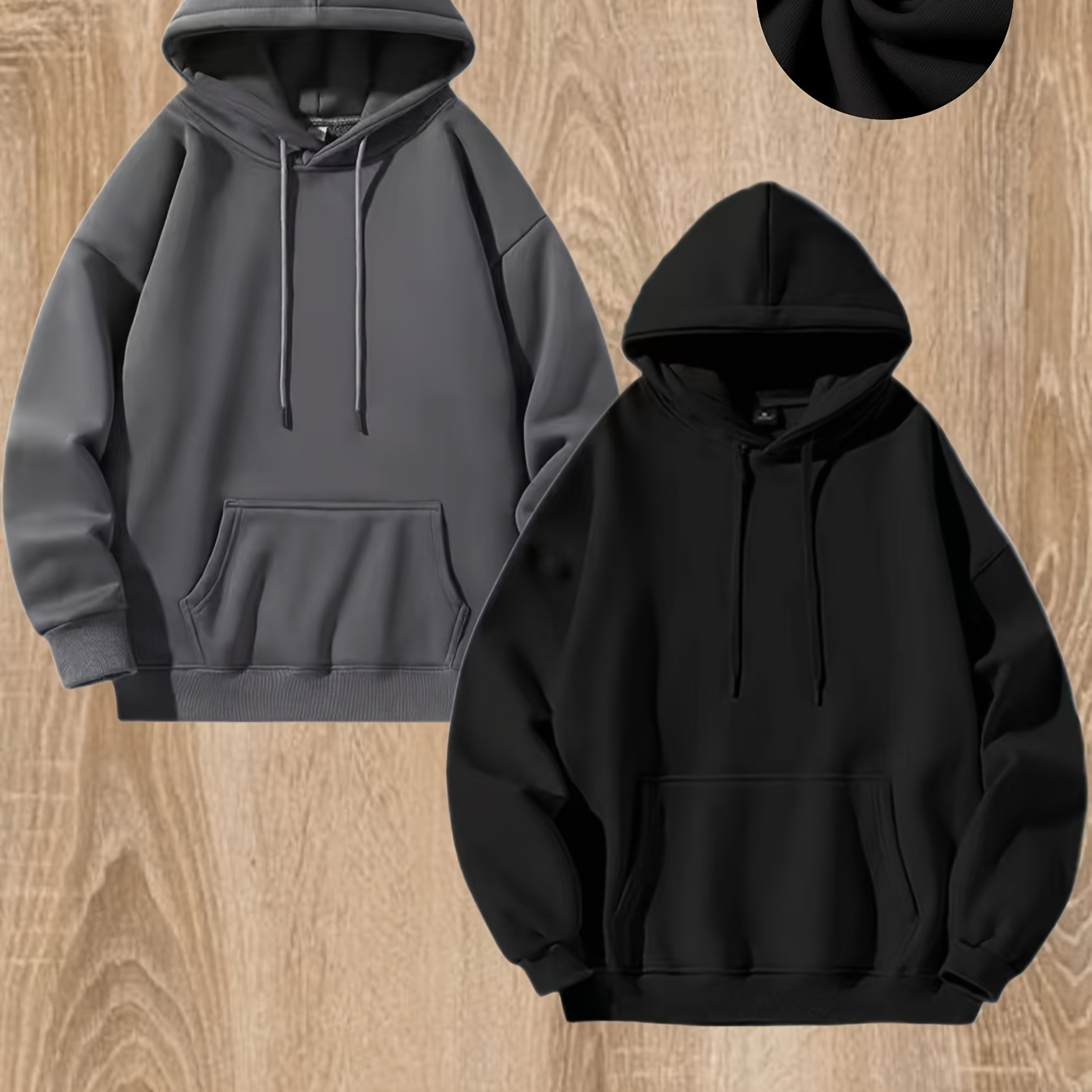 

Two-piece Hoodie, Solid Color Thermal Top, Fall/winter Trend Hoodie, Drawstring Jumper With Pockets, Men's Hoodie