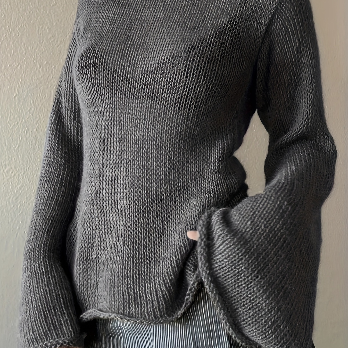 

1pc Women' Color Knit Pullover Sweater With Back Tie Detail, Polyester Round Neck Spring/autumn Knitwear