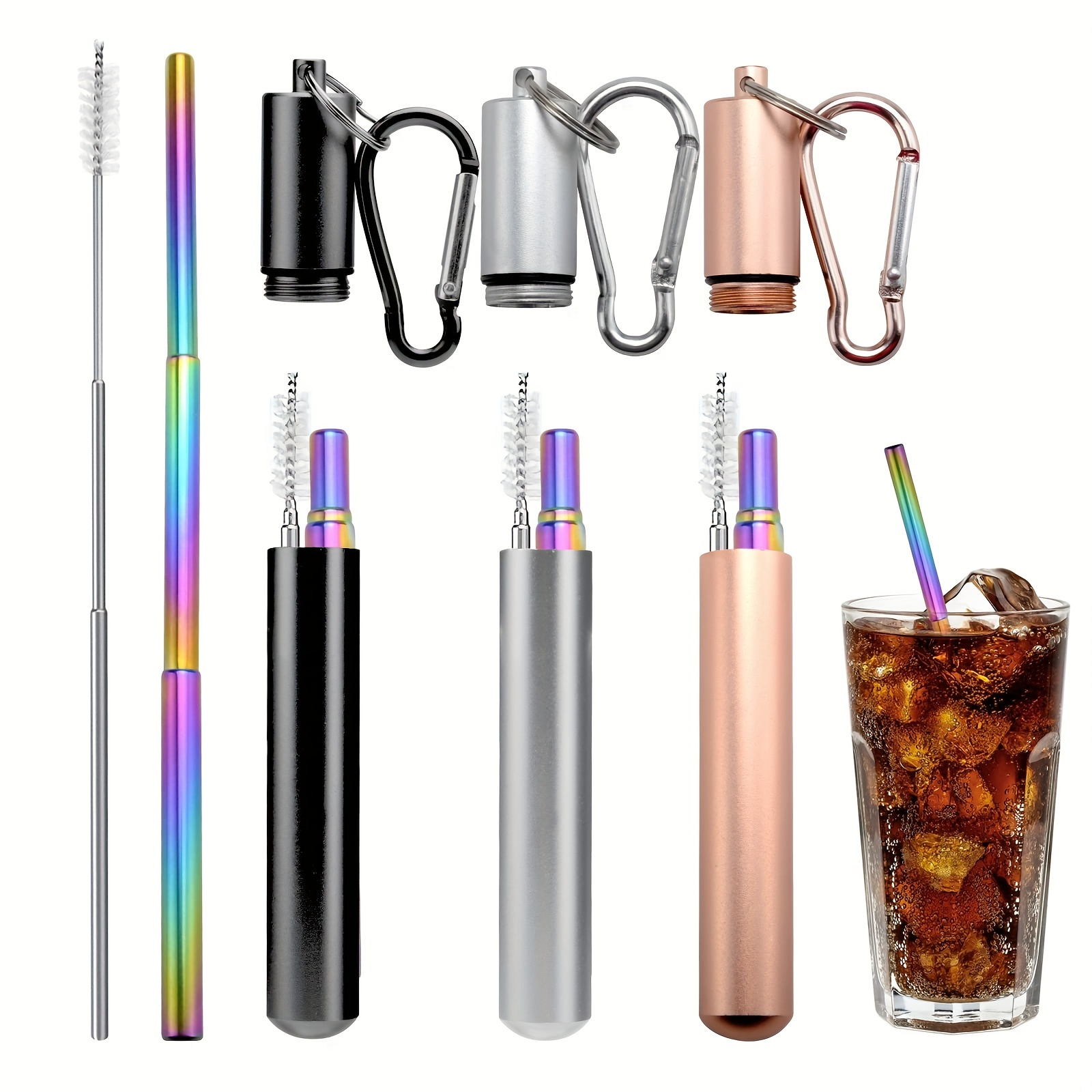Collapsible Reusable Straws Stainless Steel - Folding Drinking Straws with  Case