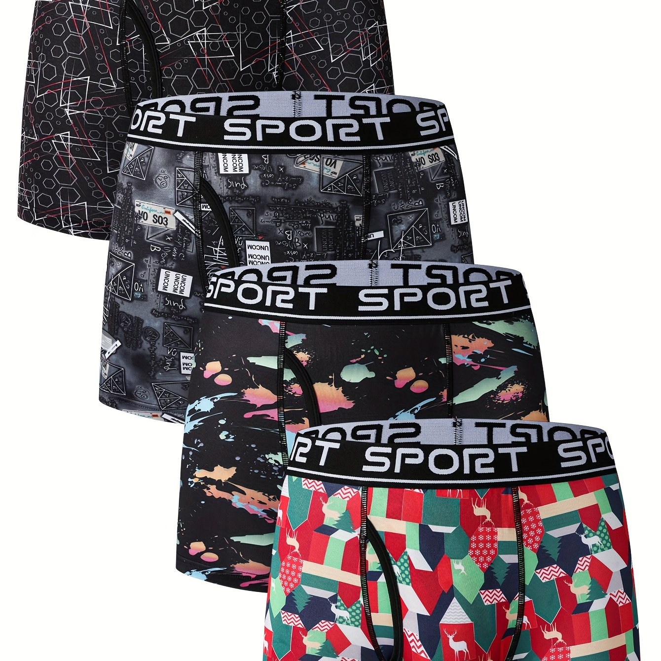 

Lot de 4 boxers pour homme, ouvert sur le devant, motif imprimé, respirant, confortable, short de sport élastique, sous-vêtements décontractés pour homme, tenue quotidienne