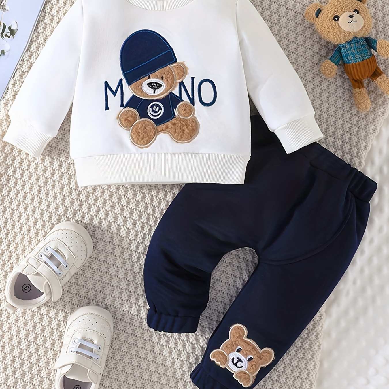 

Infant Baby Sping&autumn Cute Little Bear Print Sweatshirt Set, Long Sleeve Round Neck Top + Trouser Clothes Set