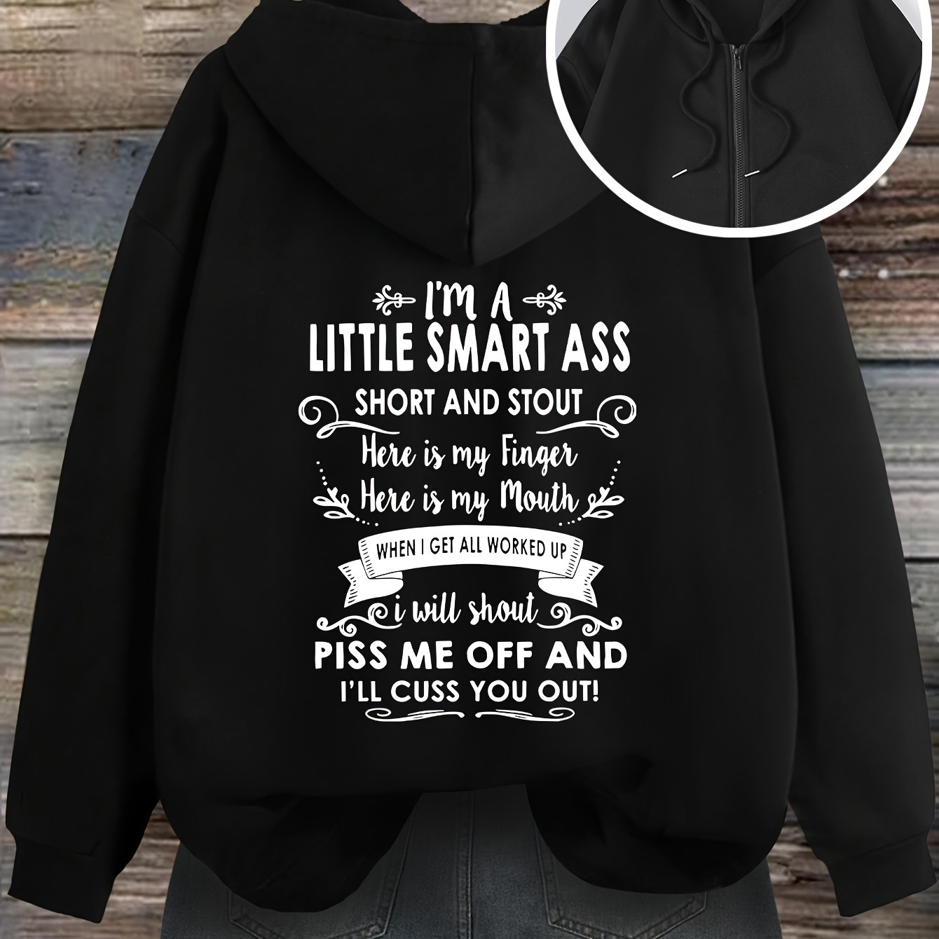 

Letter Print Zipper Hoodie, Drawstring Casual Hooded Sweatshirt For Spring & Fall, Women's Clothing