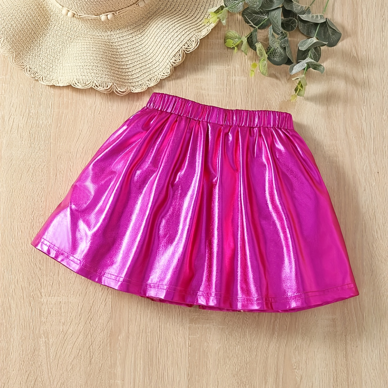 

Girls Stylish Shiny Solid Colored Metallic Disco Vibes Pleated Skirt For Spring & Summer