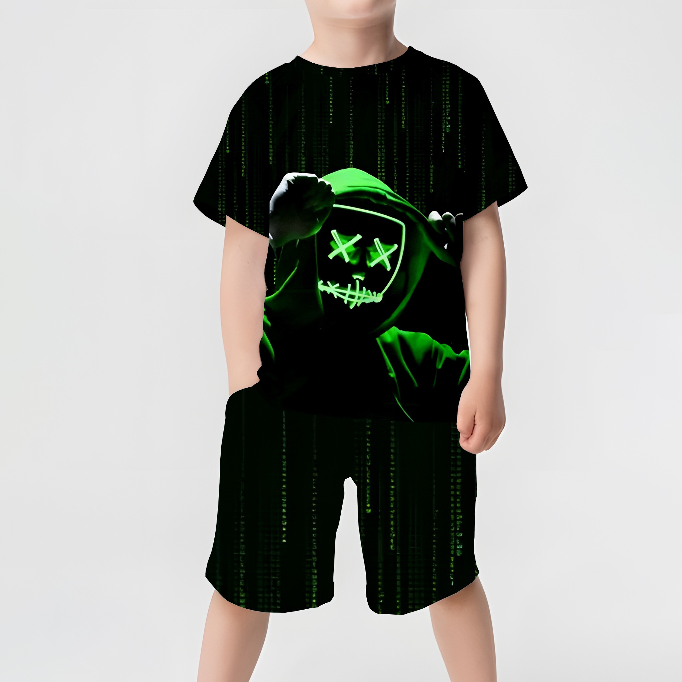 

2 Piece Shorts Pocket Boy 3d Tech Computer Printed Short Sleeve Shorts