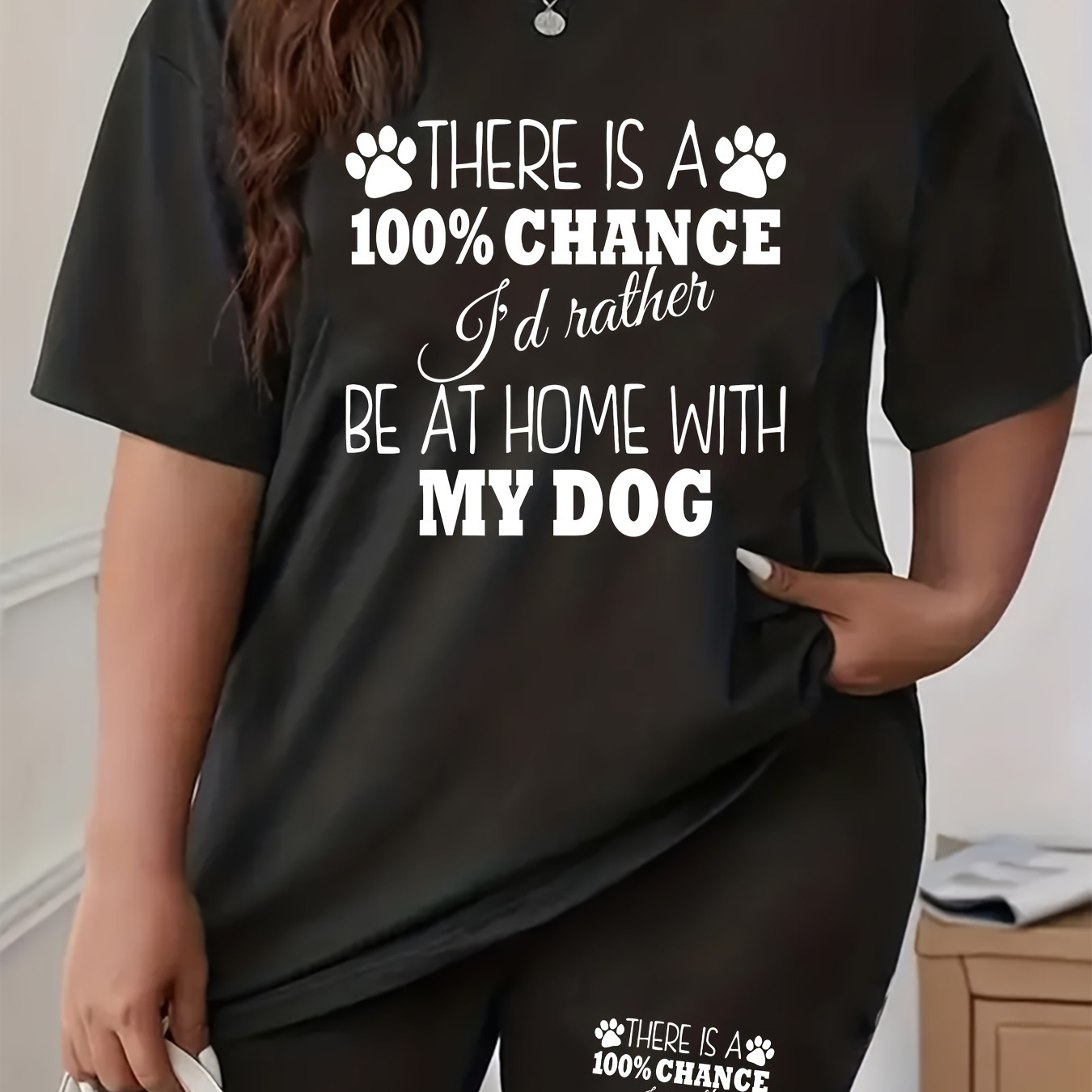 

Plus Size My Dog Print Two-piece Set, Crew Neck Short Sleeve Top & Shorts Outfits, Women's Plus Size clothing
