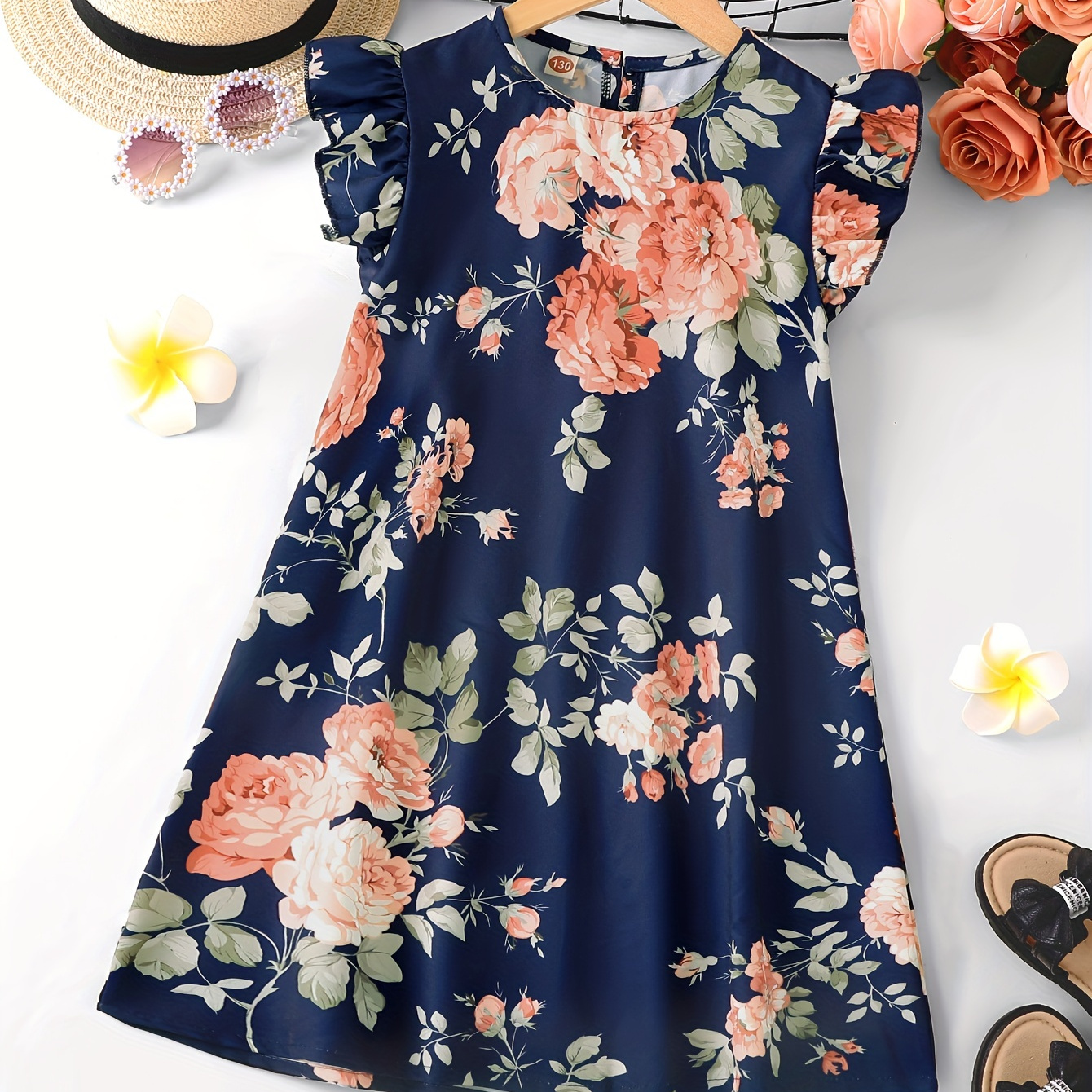 

Toddler Girls Floral Graphic Butterfly Sleeve Princess Dress For Party Beach Vacation Kids Summer Clothes