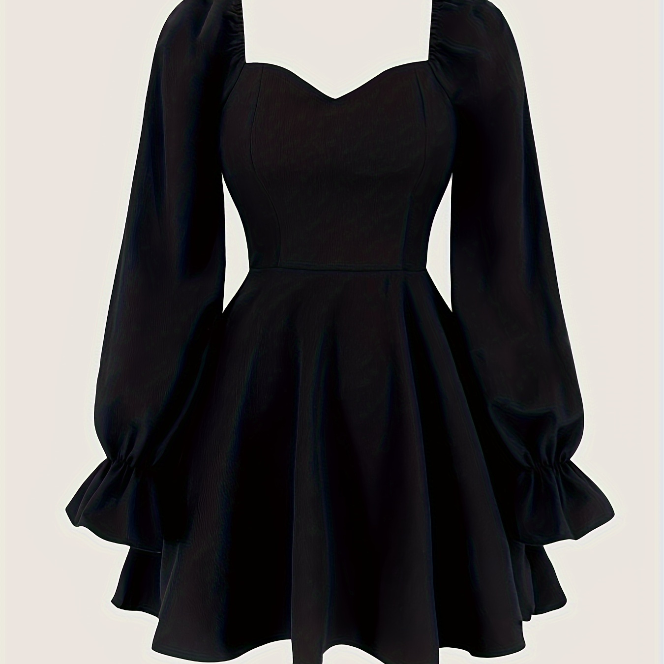 

Sweetheart Neck A-line Dress, Elegant Long Sleeve Dress For Spring & Fall, Women's Clothing