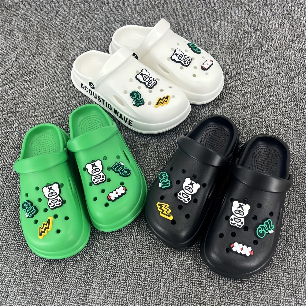 Boys Cute Breathable Bear Slip On Clog Sandals With Assorted Colors, Kids Casual Cut Out Outdoor Walking Shoes