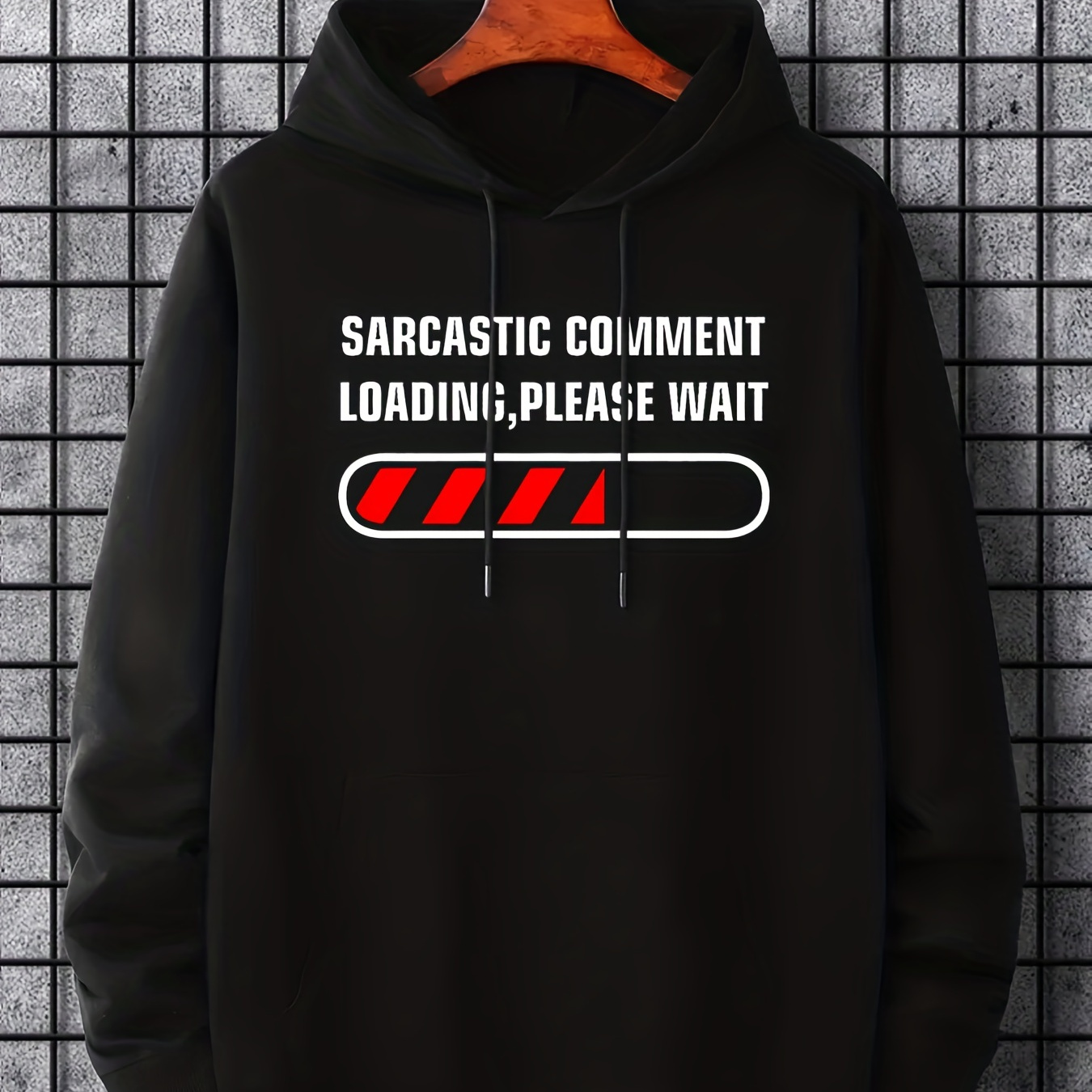 Men's Casual "Loading" Graphic Print Hoodies, Drawstring Comfortable Oversized Hooded Pullover Sweatshirt Plus Size