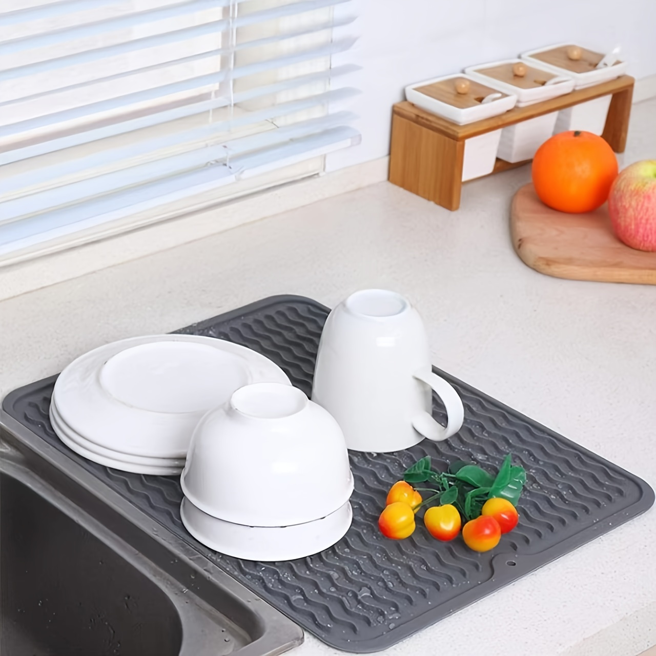 1pc TPR Dish Drying Mat, Modern Graphic Round Shaped Dish Drainer Mat For  Kitchen