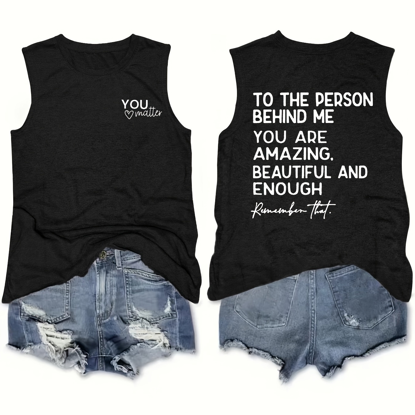 

You Matter Print Tank Top, Sleeveless Casual Top For Summer & Spring, Women's Clothing