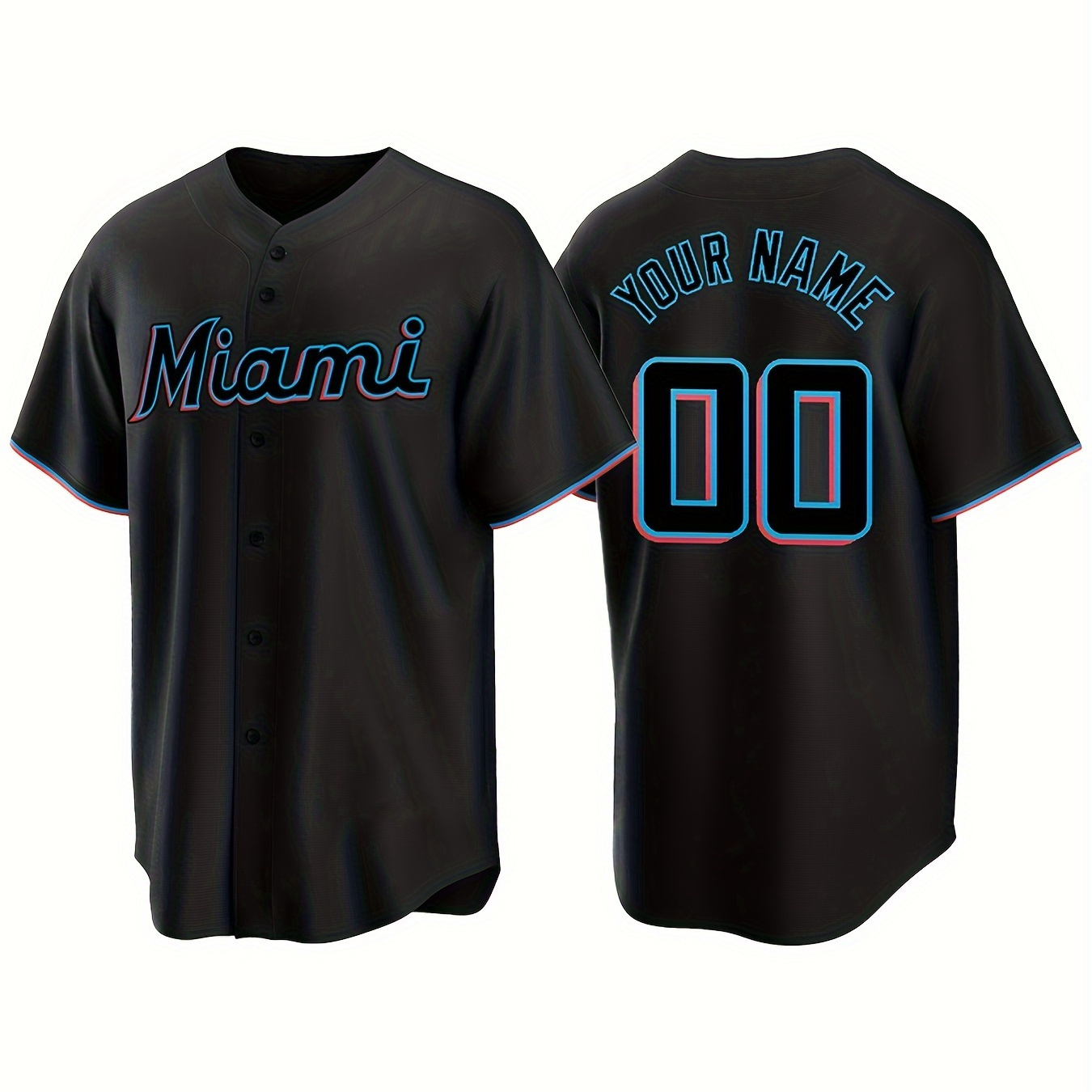 

Customized Name And Number Design, Men's Miami Embroidery Design Short Sleeve Loose Breathable V-neck Baseball Jersey, Sports Shirt For Team Training