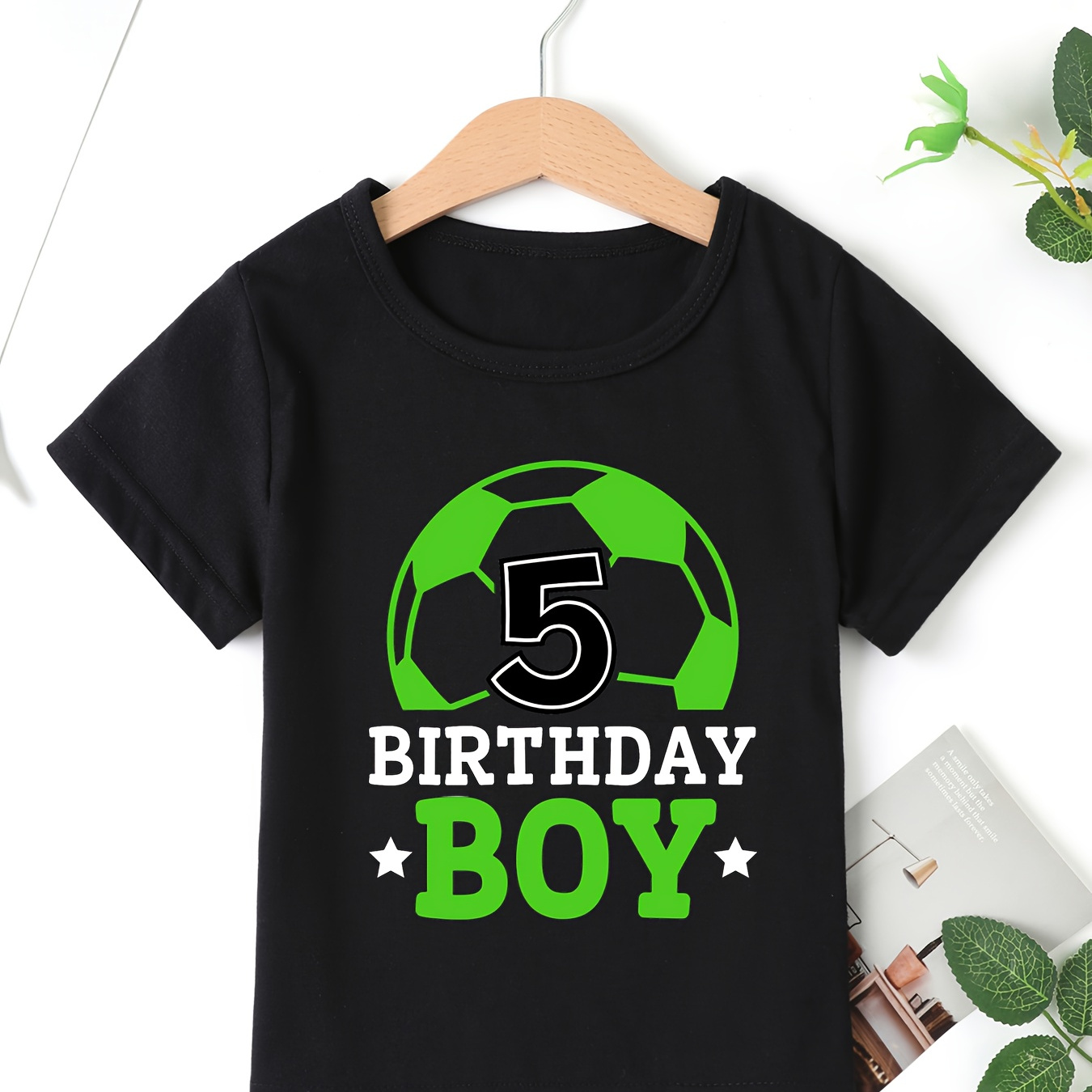 

'5th Birthday Boy' Print Boys Cotton Short Sleeve T-shirt Comfort Fit Crew Neck Casual Tee For Everyday/ Outdoor