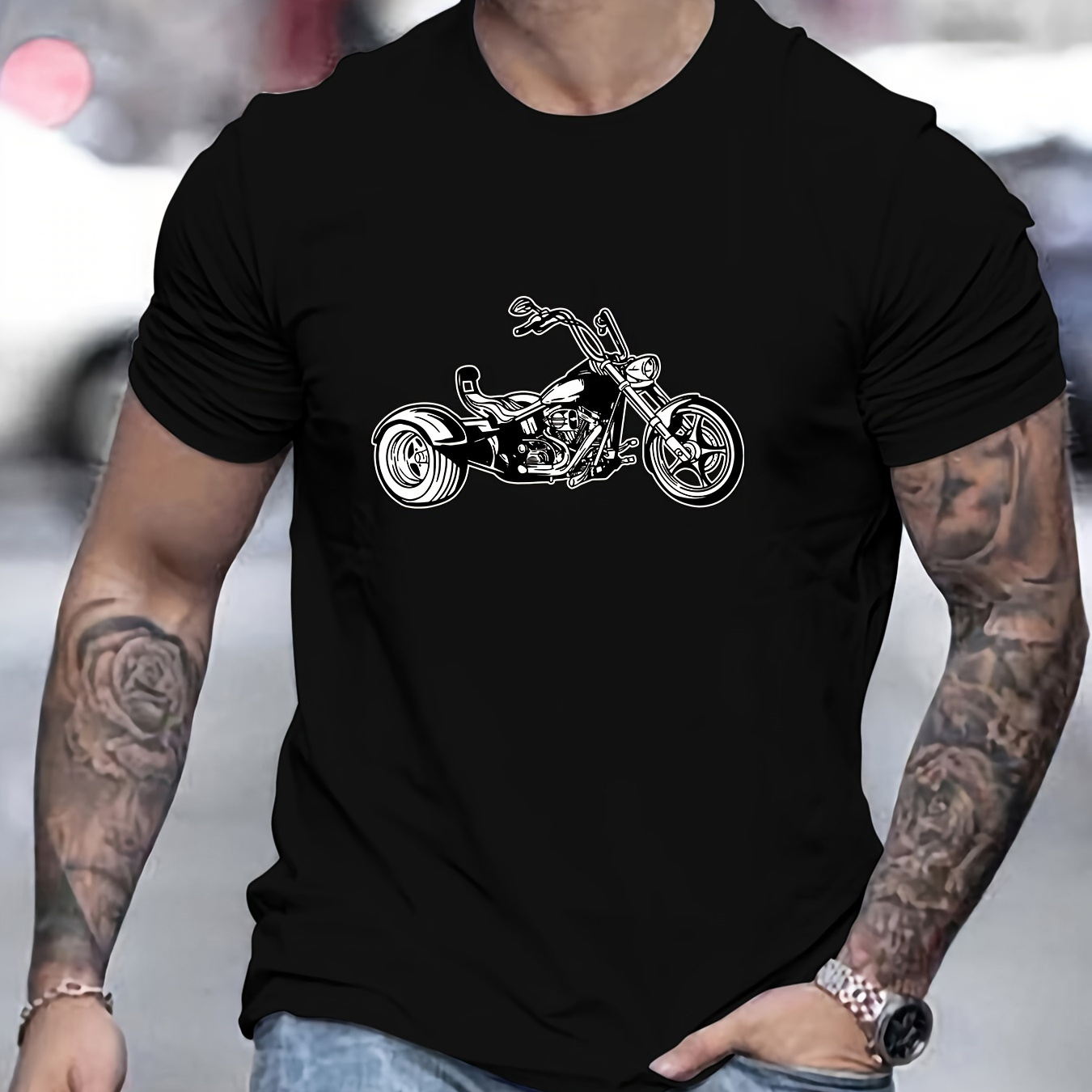 

Motorcycle Print T Shirt, Tees For Men, Casual Short Sleeve T-shirt For Summer