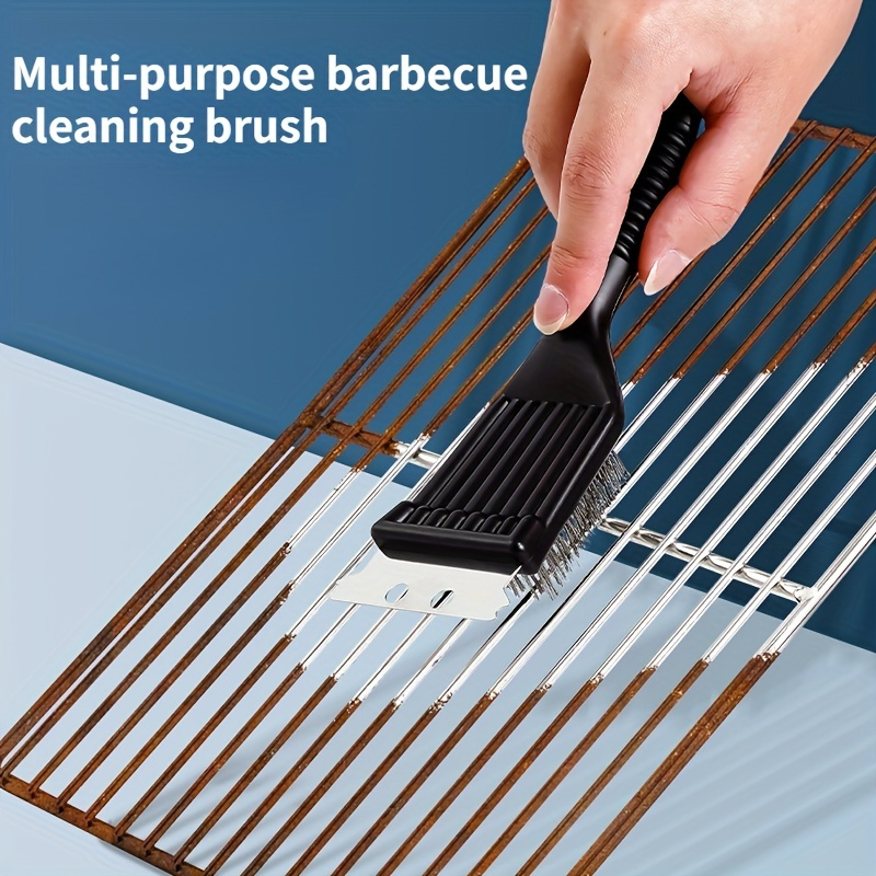 

8in Portable Grill Cleaner: Deep Clean Steel Brush With Plastic Handle - Bbq Accessories For Back To School Kitchen Gadgets