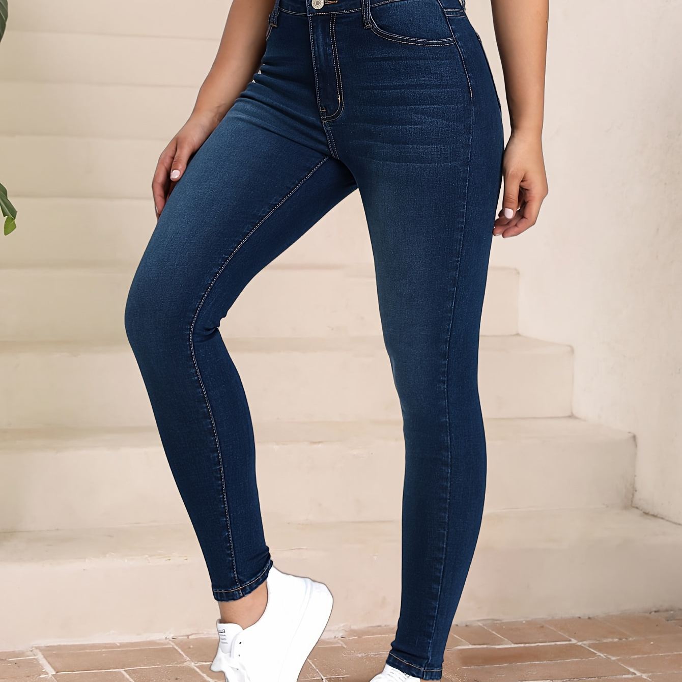 

High-waisted Stretchy Jeans For Women, Cotton , Spandex, , Machine Washable, Long Length, Four-season Wear,