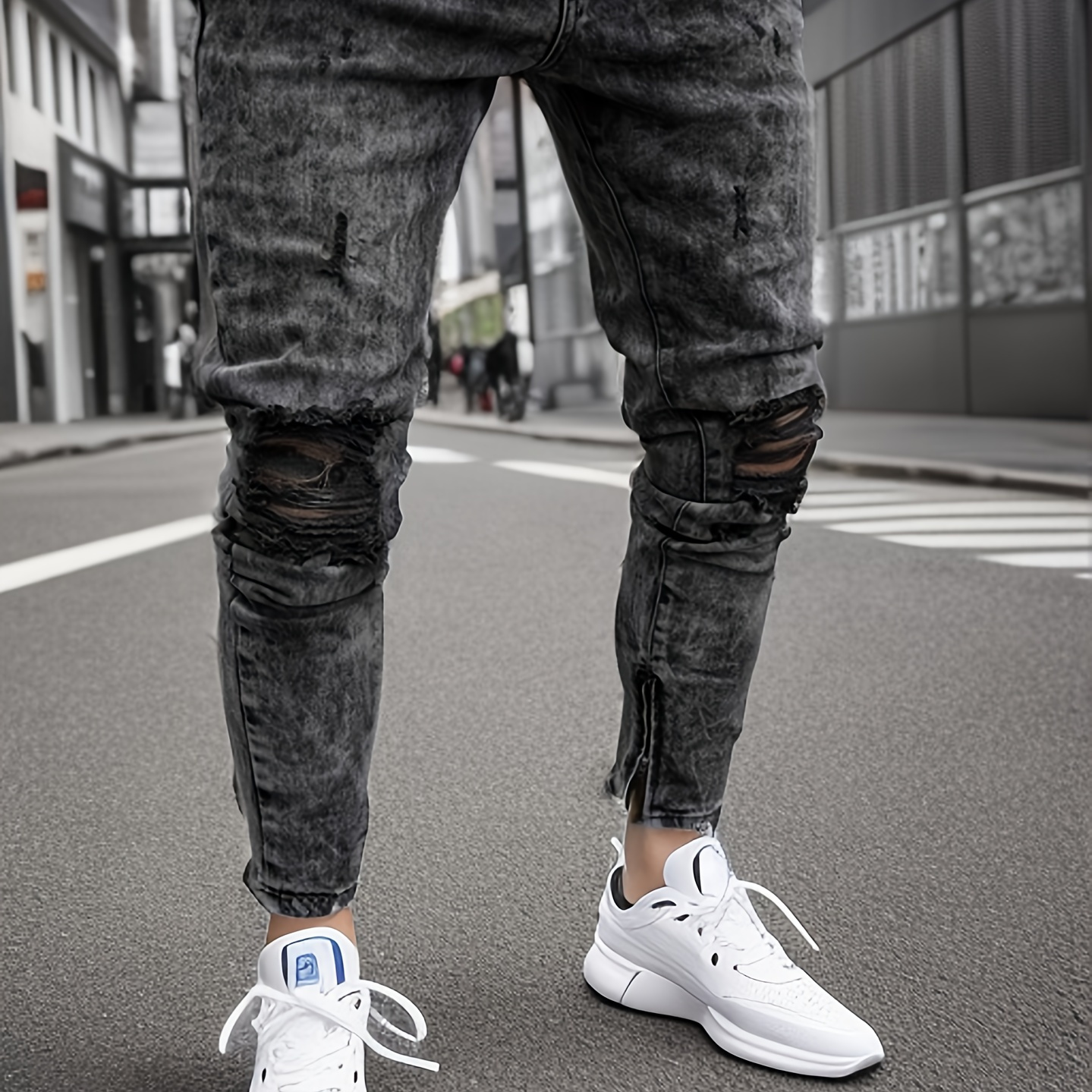 Jeans da uomo moto invecchiati Jean Rock skinny slim strappati con foro  lettera pantaloni in denim hip-hop253L