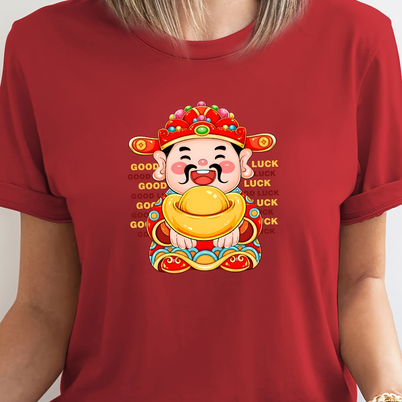 

2025 Chinese New Year Graphic Tee - Casual & Sporty, Crew Neck Short Sleeve T-shirt For Women, Breathable Polyester, Machine Washable - In Multiple Colors, Sizes S To Xxl