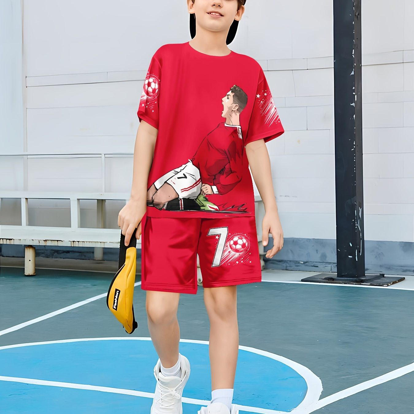 Boys' Fashion Casual 3D Shorts T-Shirt Suit