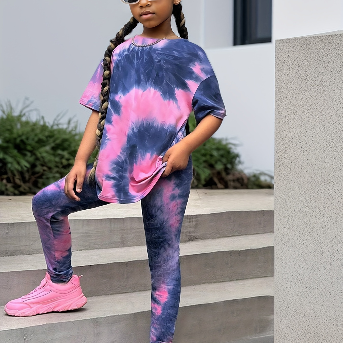 

Tie-dye Printed Tee + Leggings Pants 2- Set, Cloth