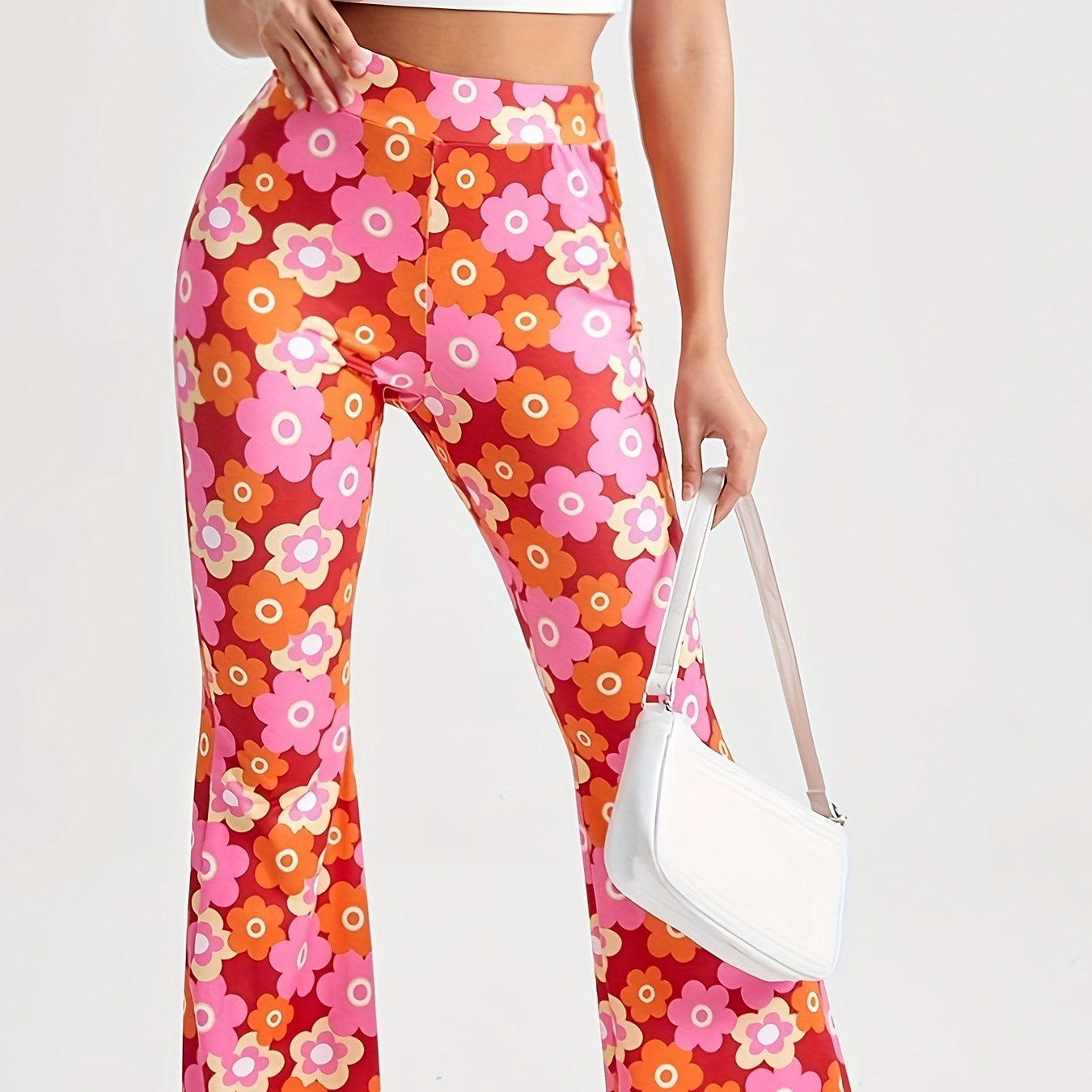 

Floral Print Flare Leg Pants, Casual Forbidden Pants For Spring & Summer, Women's Clothing