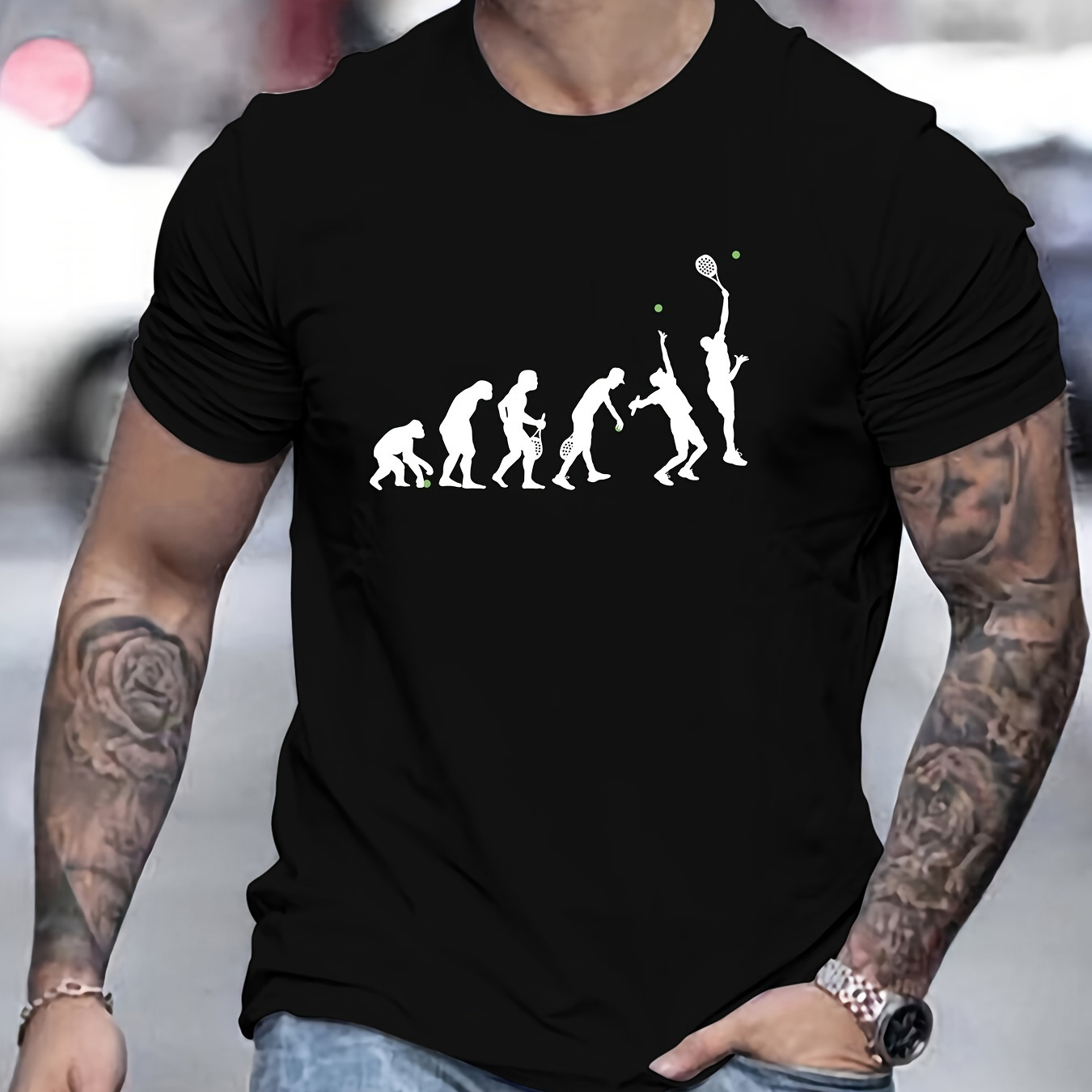 

The Evolution Of Tennis Player Print T Shirt, Tees For Men, Casual Short Sleeve T-shirt For Summer