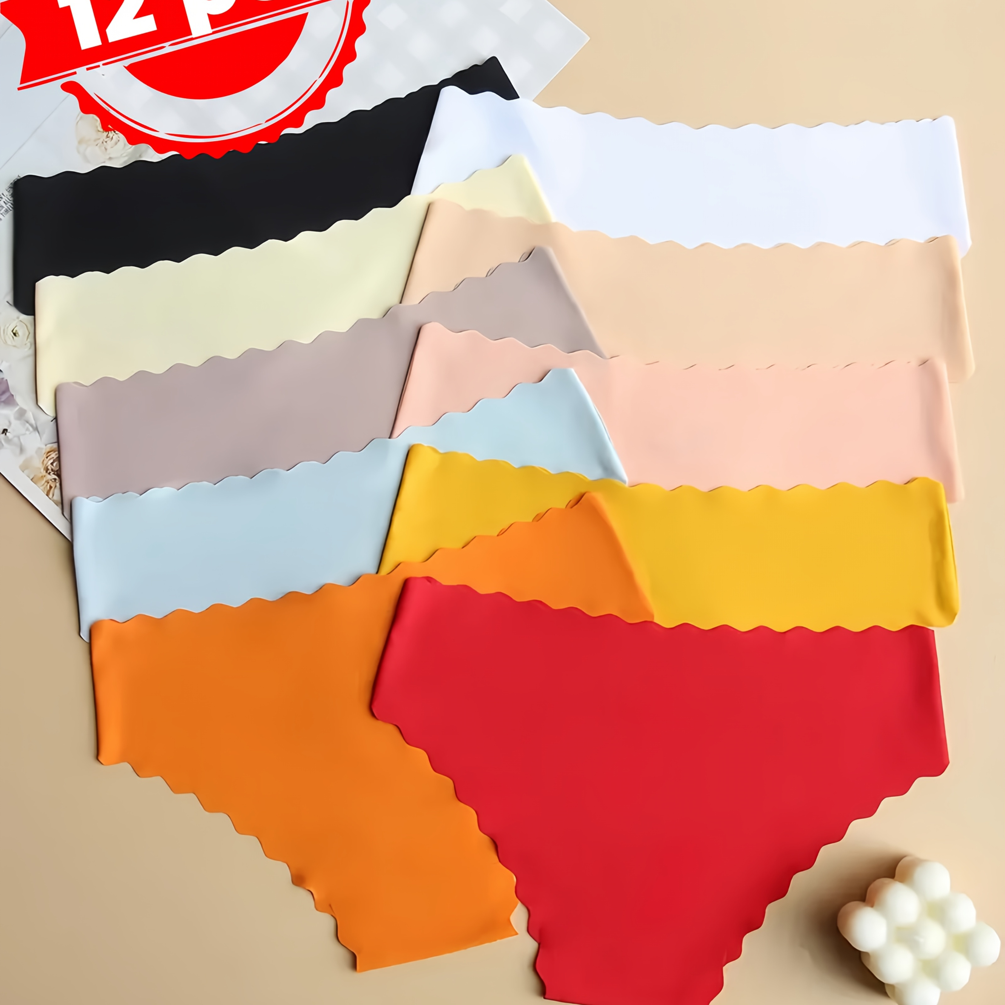 

12pcs Seamless Trim Panties For Women - Comfortable, Low Waist Hipster Briefs In Solid Colors, Nylon & Elastane