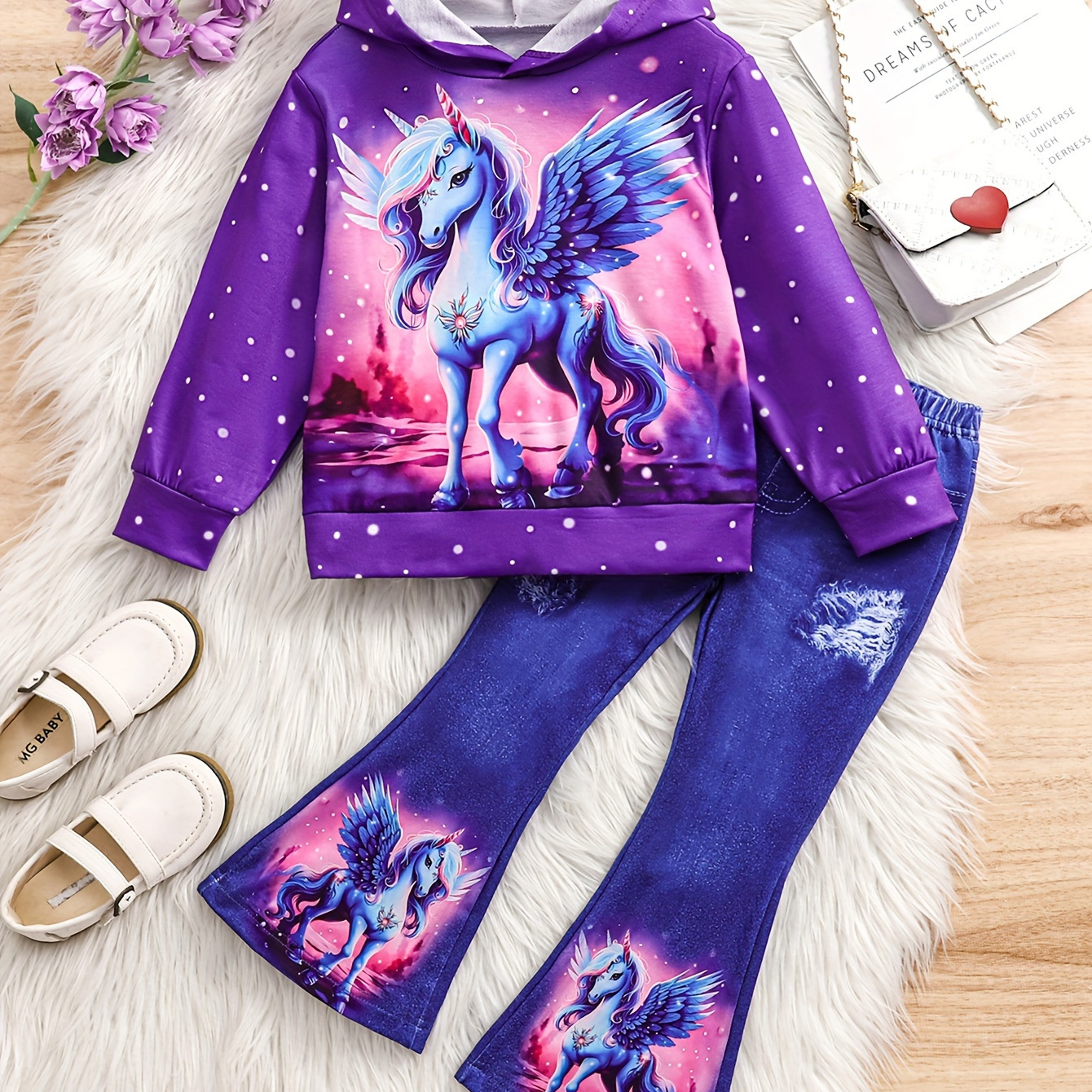 

2pcs Purple Unicorn Long + 3- Pants Set / , For