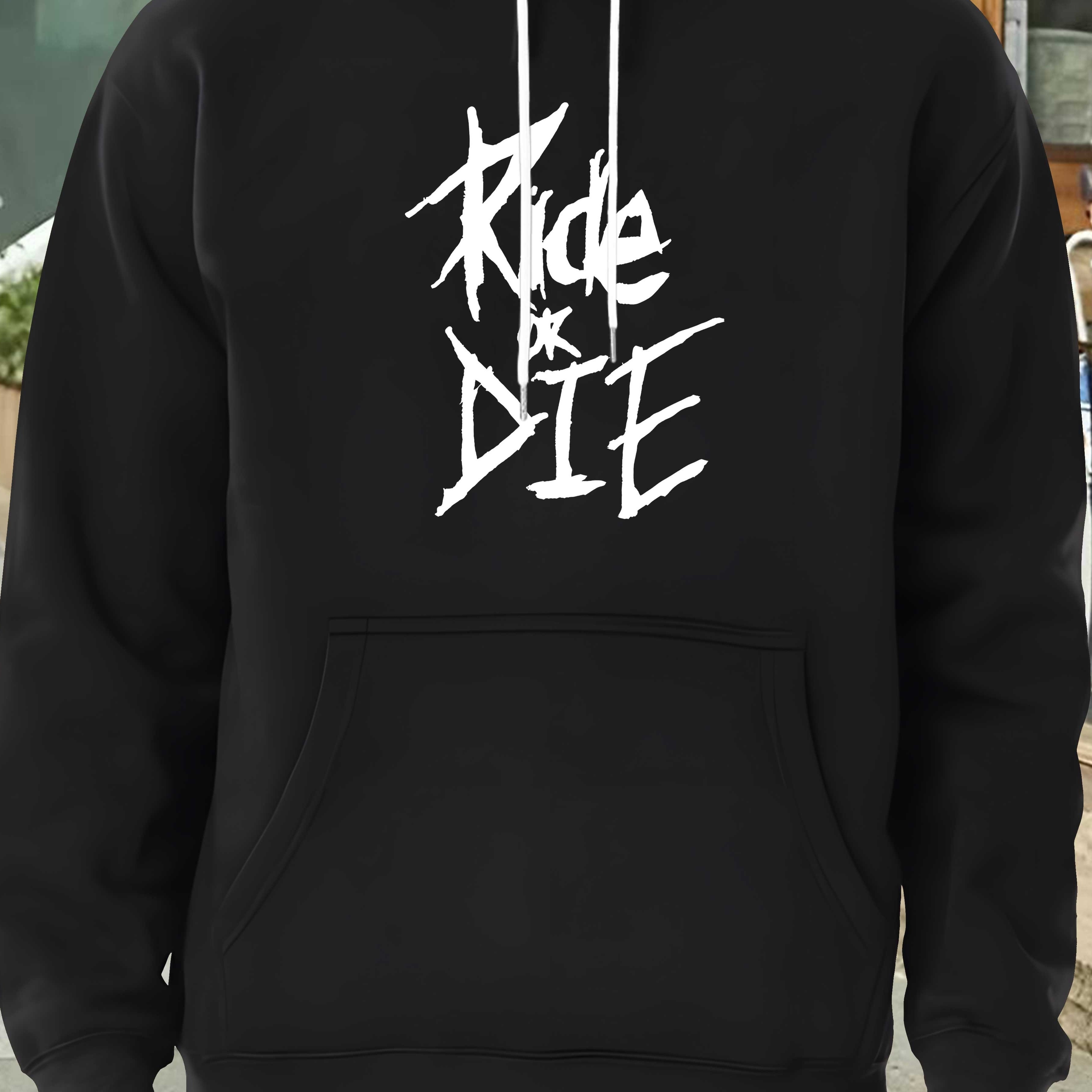 

Script ' Ride Or Die ' Print Men's Stylish Hooded Sweatshirt With Long Sleeves, Comfy Pullover Tops For Leisure & Sports Activities, Meticulously Crafted For Fall And Winter, Best Gift Choice