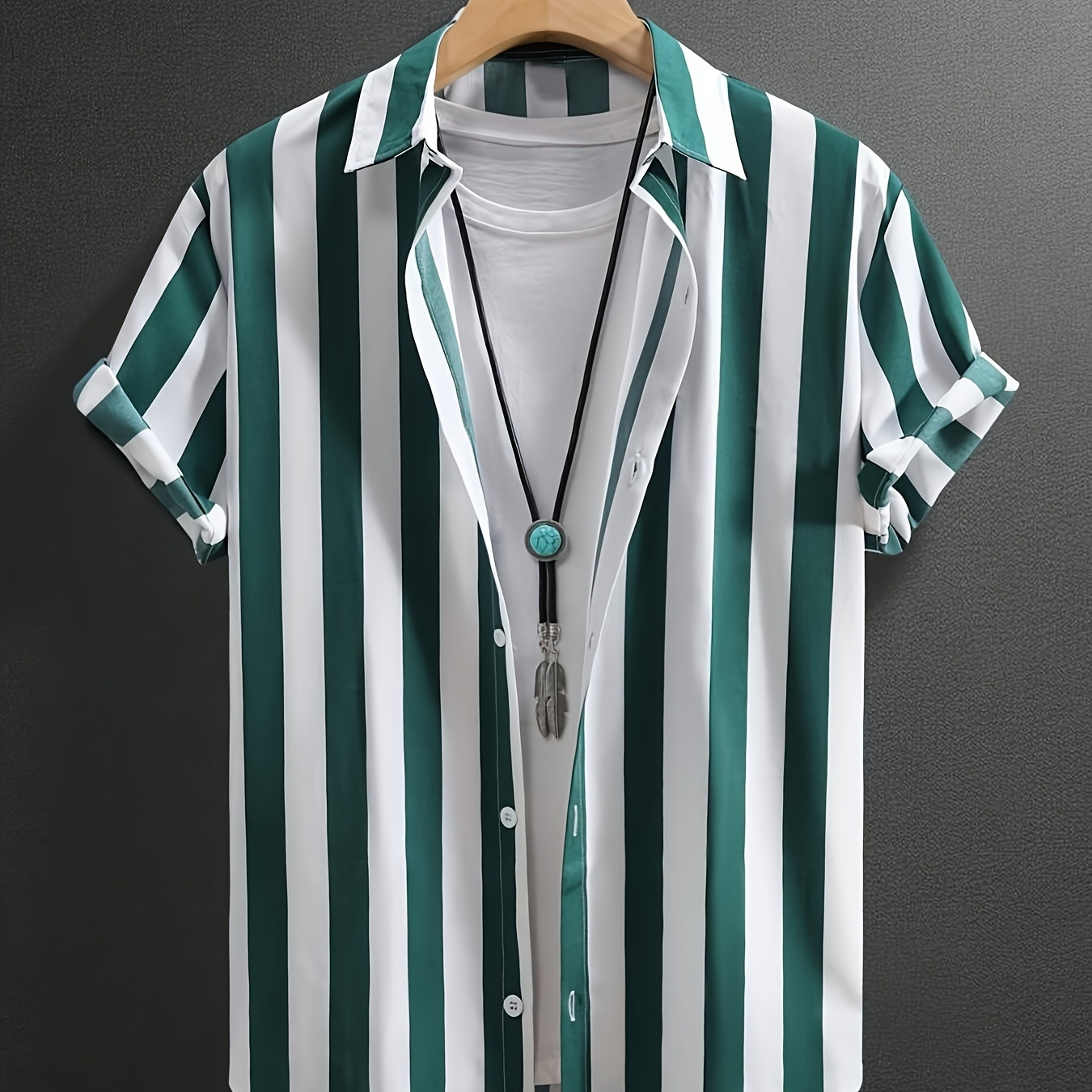 

Striped Pattern Men's Fashionable And Simple Short Sleeve Button Casual Lapel Shirt, Trendy And Versatile, Suitable For Summer Dates, Beach Holiday, As Gifts, Men's Clothing