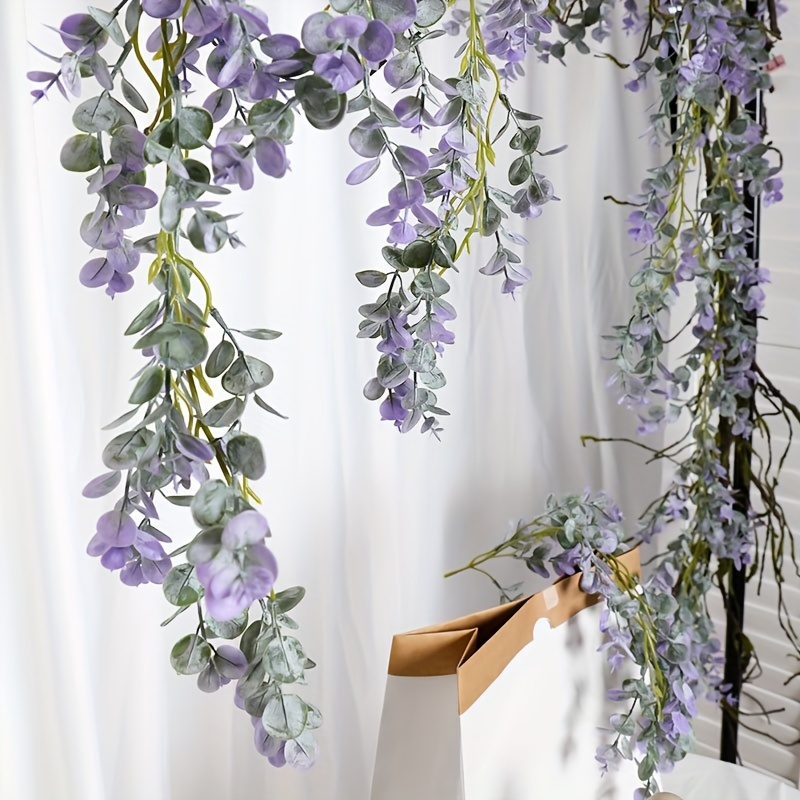 

4pcs, Purple Flower Vines - Artificial Rattan Garlands For Indoor And Outdoor Decor, Faux Leaves And Green Plants For Landscaping And Photo Props