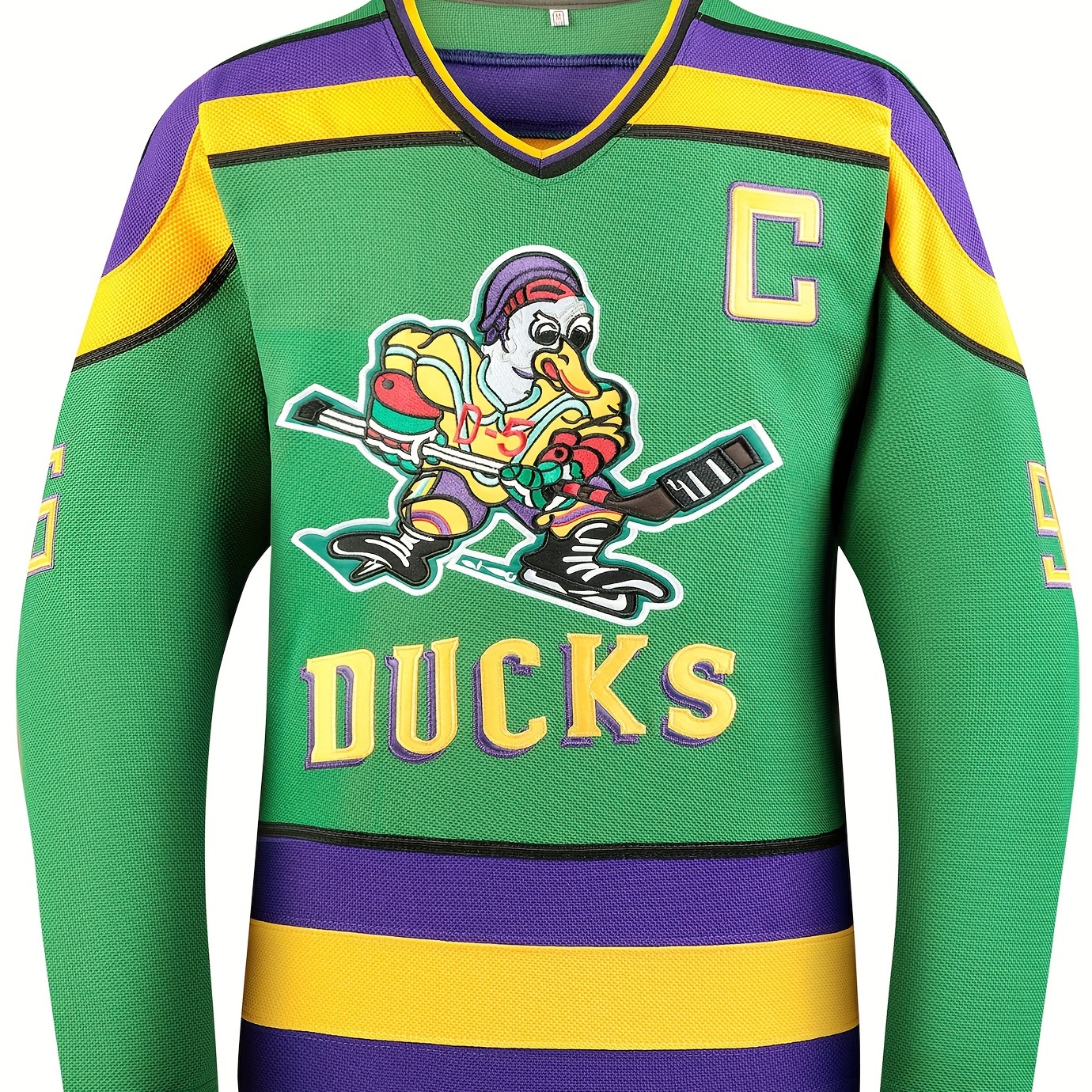 Men's #96 Ducks Embroidery Ice Hockey Jersey, Vintage Stripe V Neck Long Sleeve Uniform Hockey Shirt For Training Competition Festival Party Gift