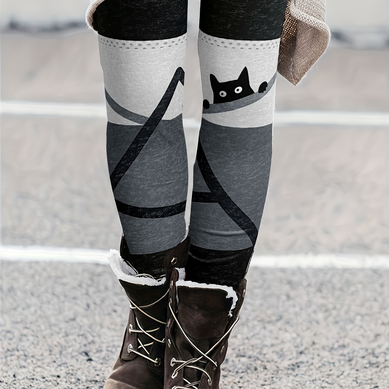 

Cat & Stripe Print Skinny Leggings, Casual Every Day Stretchy Leggings, Women's Clothing