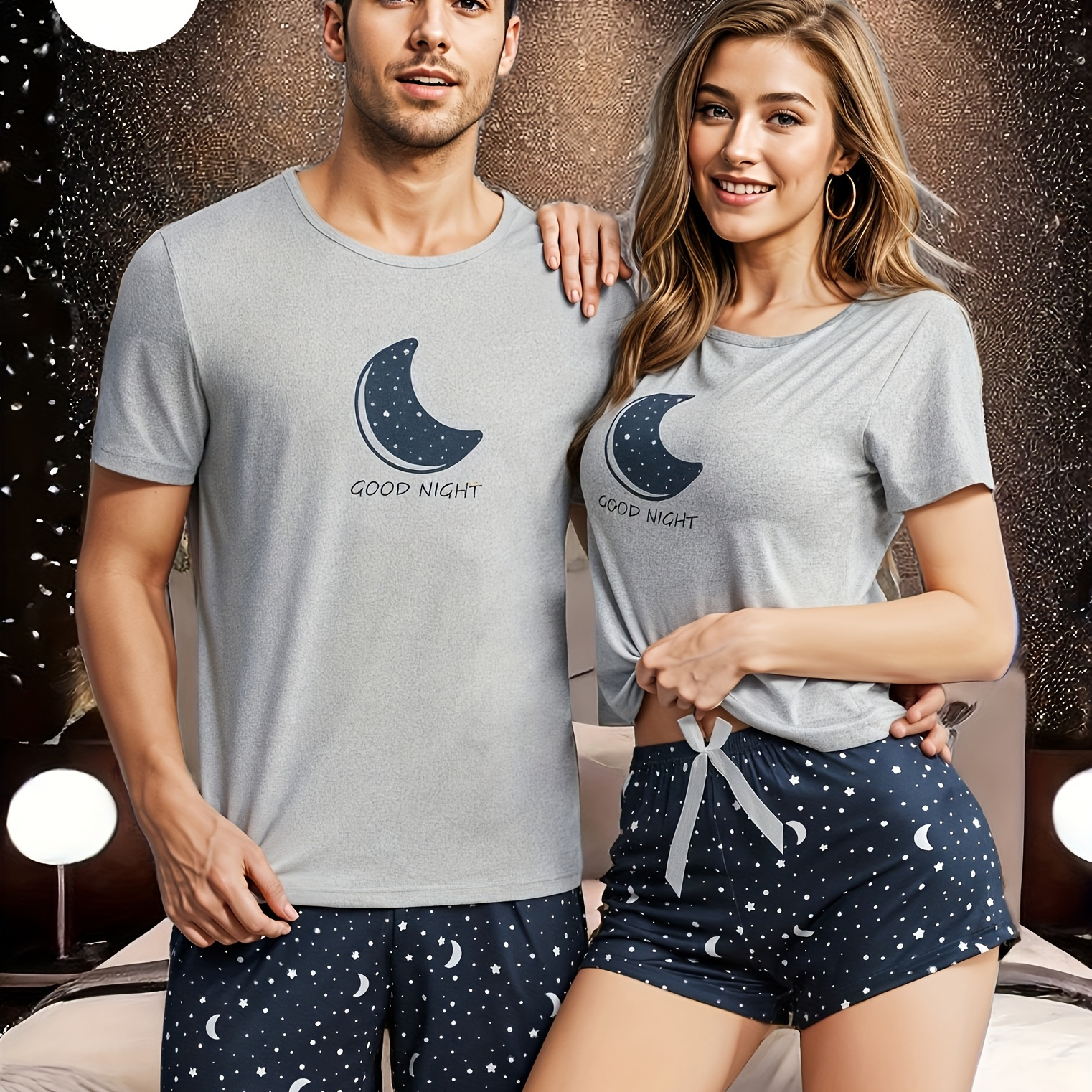 

Men' & Slogan Graphic Tee & Print Shorts Pajama Set - Polyester, Crew Neck, Medium Stretch, Random Print, All , Regular Fit, Knit Fabric, 150 G/m², Elastane Composition