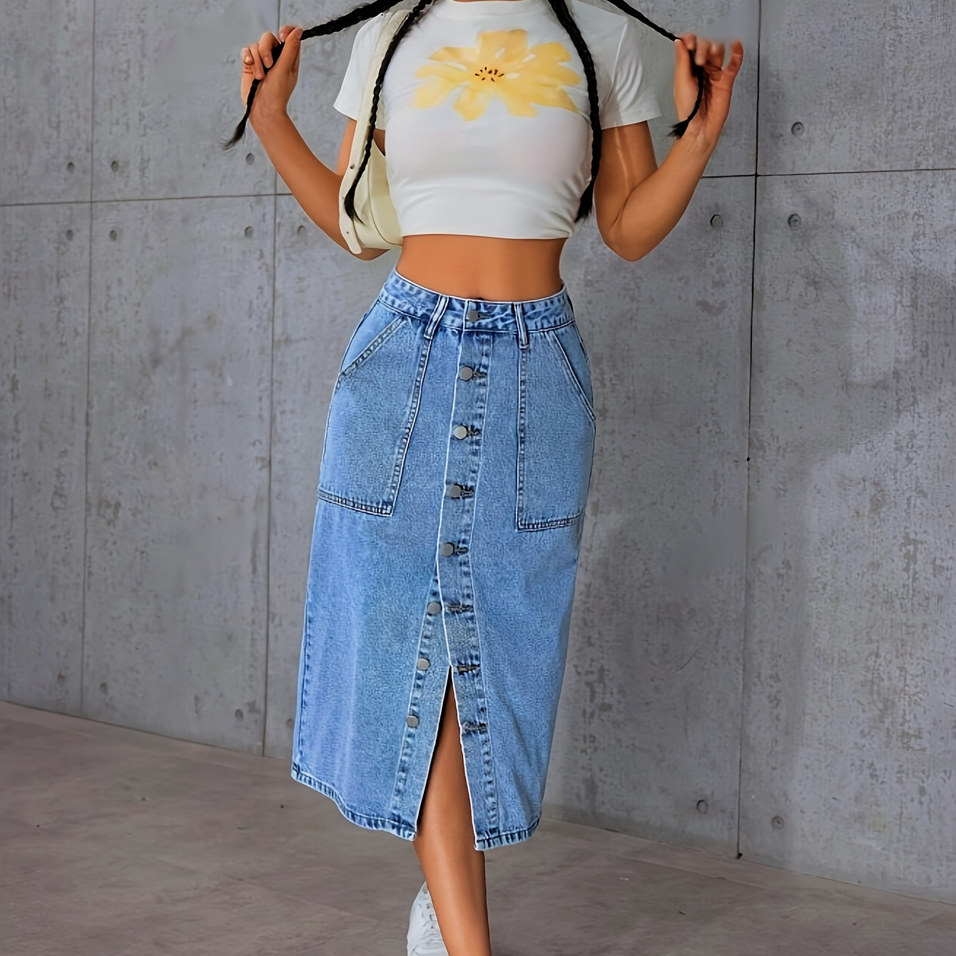 Mode féminine et style élégant jupe élastique à devant