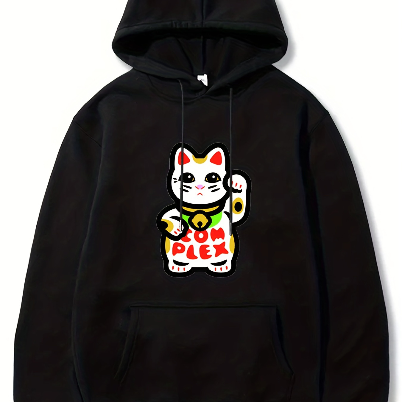 

Lucky Cat Print, Hoodies For Men, Graphic Sweatshirt With Kangaroo Pocket, Comfy Trendy Hooded Pullover, Mens Clothing For Fall Winter